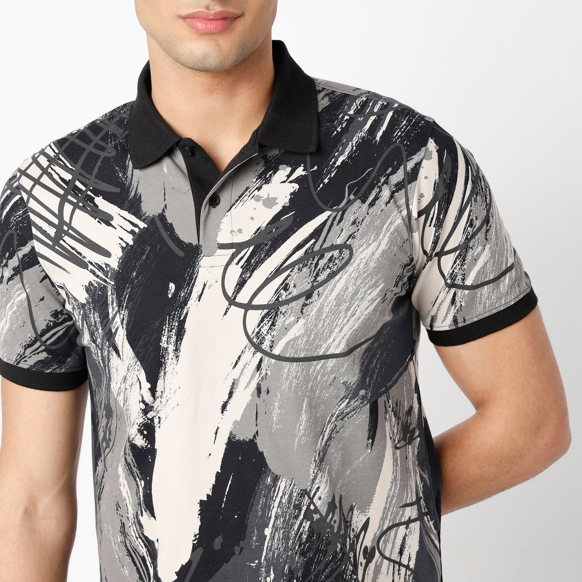 Regular Fit All Over Print Regular Length Polo T-Shirt