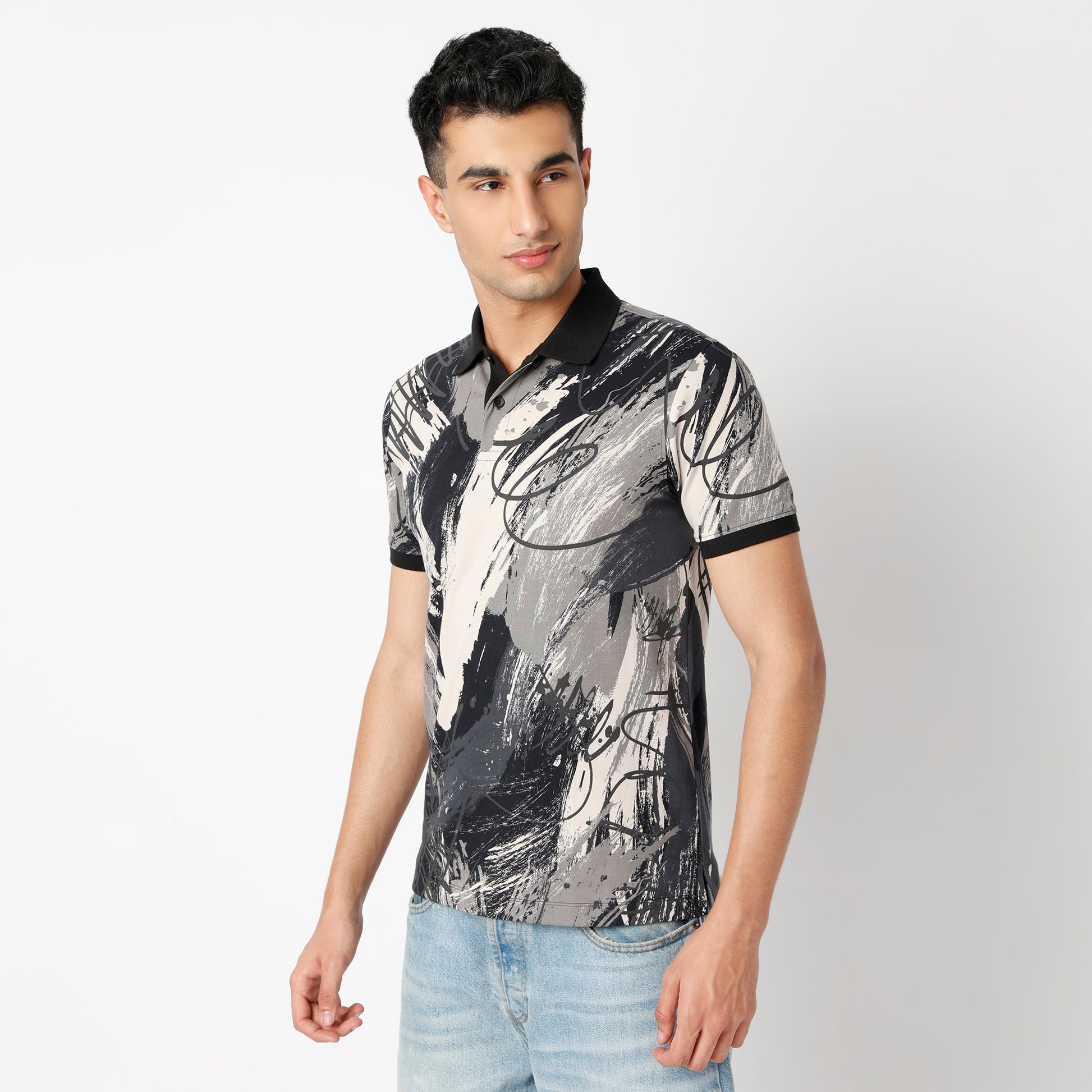 Regular Fit All Over Print Regular Length Polo T-Shirt