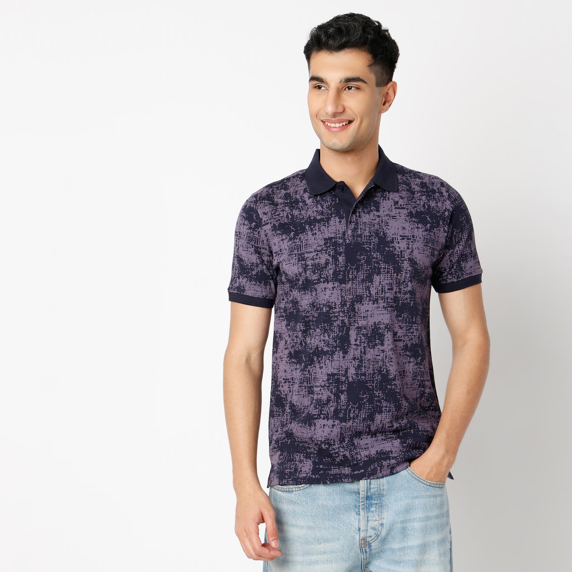 Regular Fit All Over Print Regular Length Polo T-Shirt