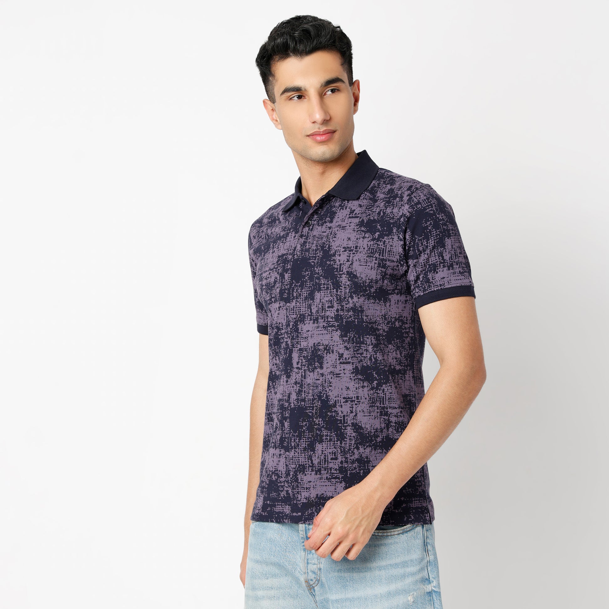Regular Fit All Over Print Regular Length Polo T-Shirt