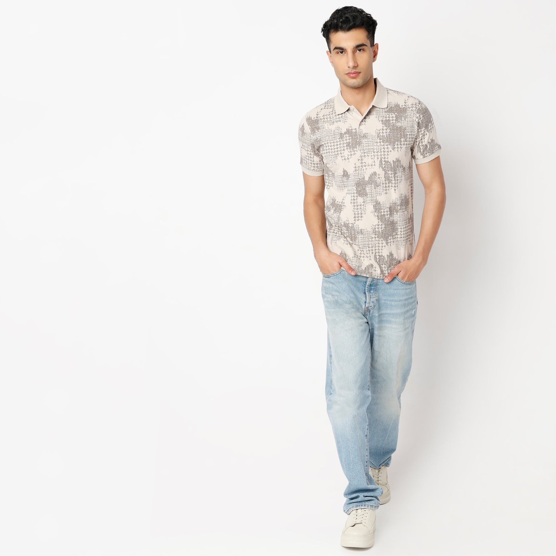 Regular Fit All Over Print Regular Length Polo T-Shirt