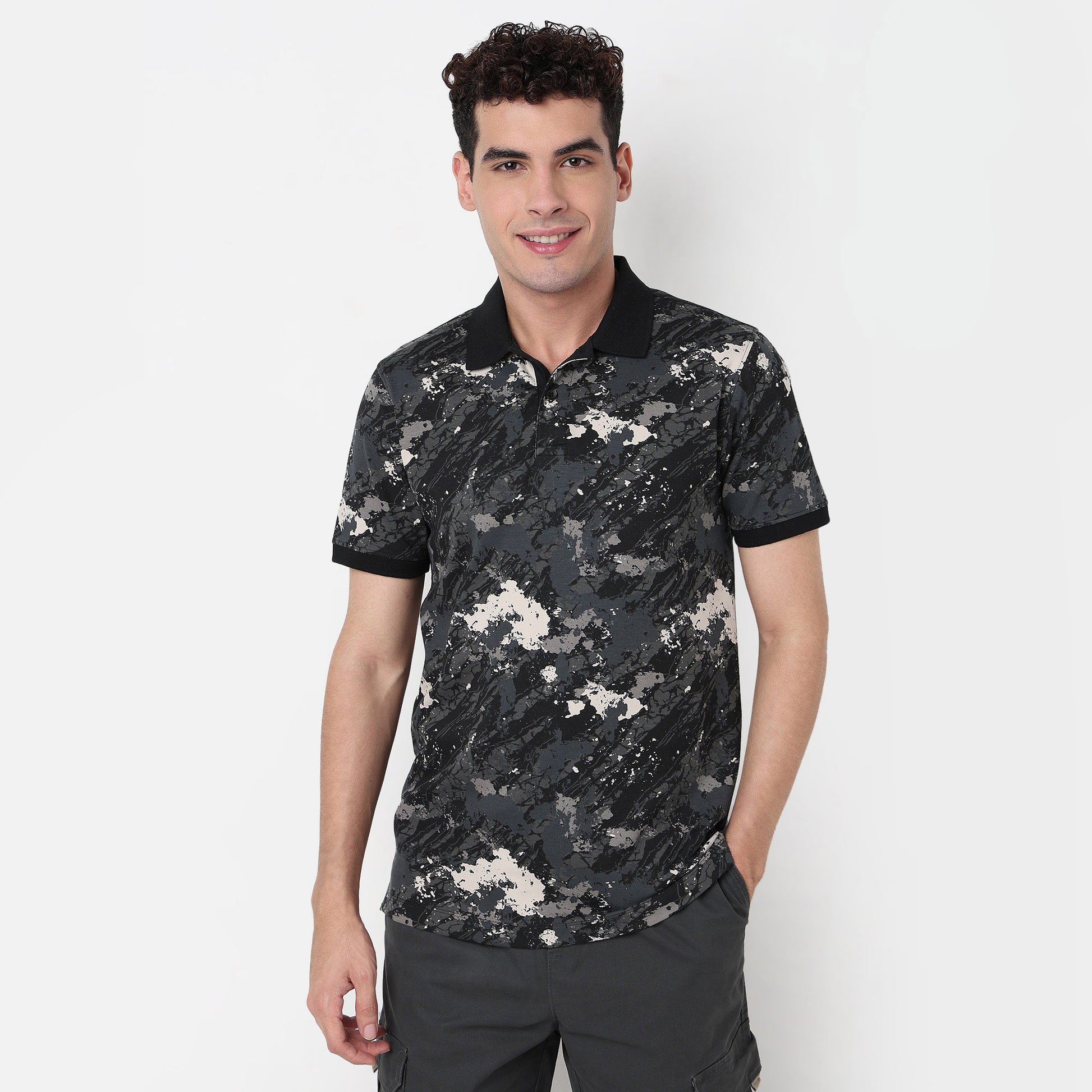Buy Men Regular Fit All Over Print Half Sleeve Polo T-Shirt  - Style Union
