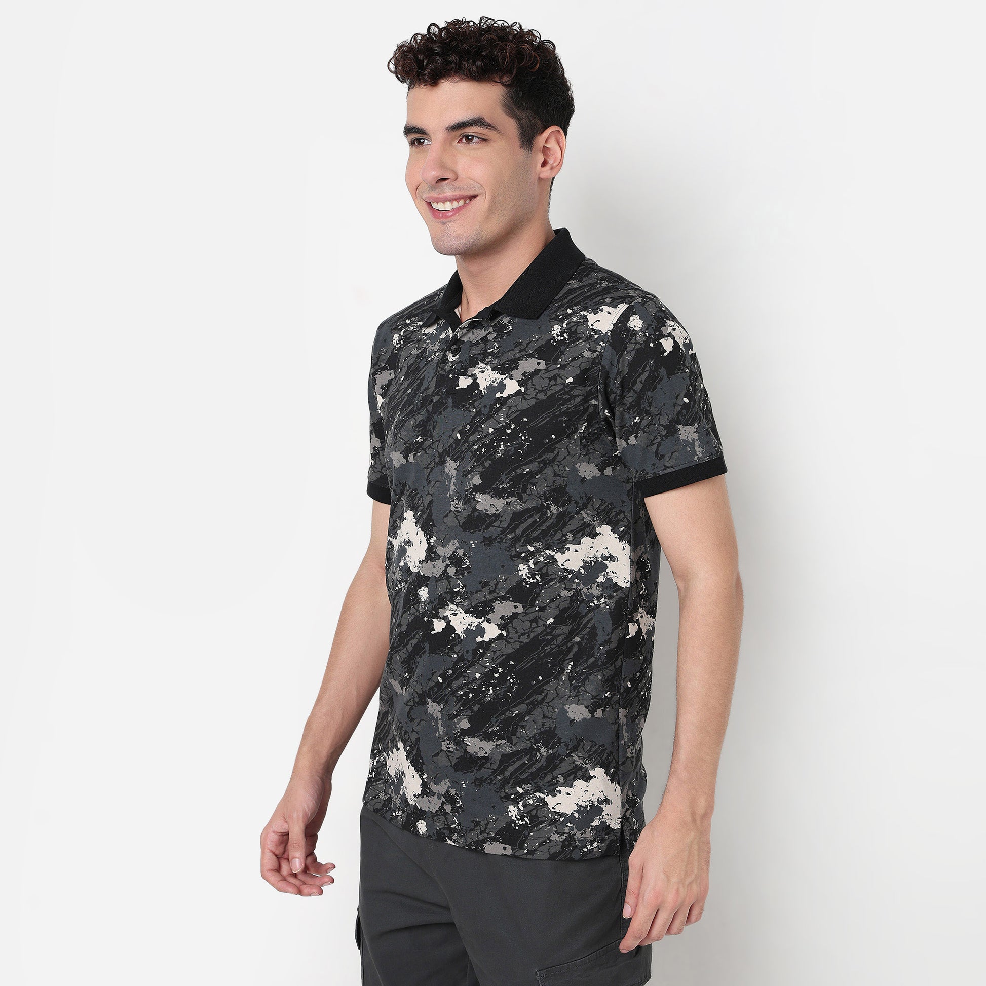 Buy Men Regular Fit All Over Print Half Sleeve Polo T-Shirt  - Style Union