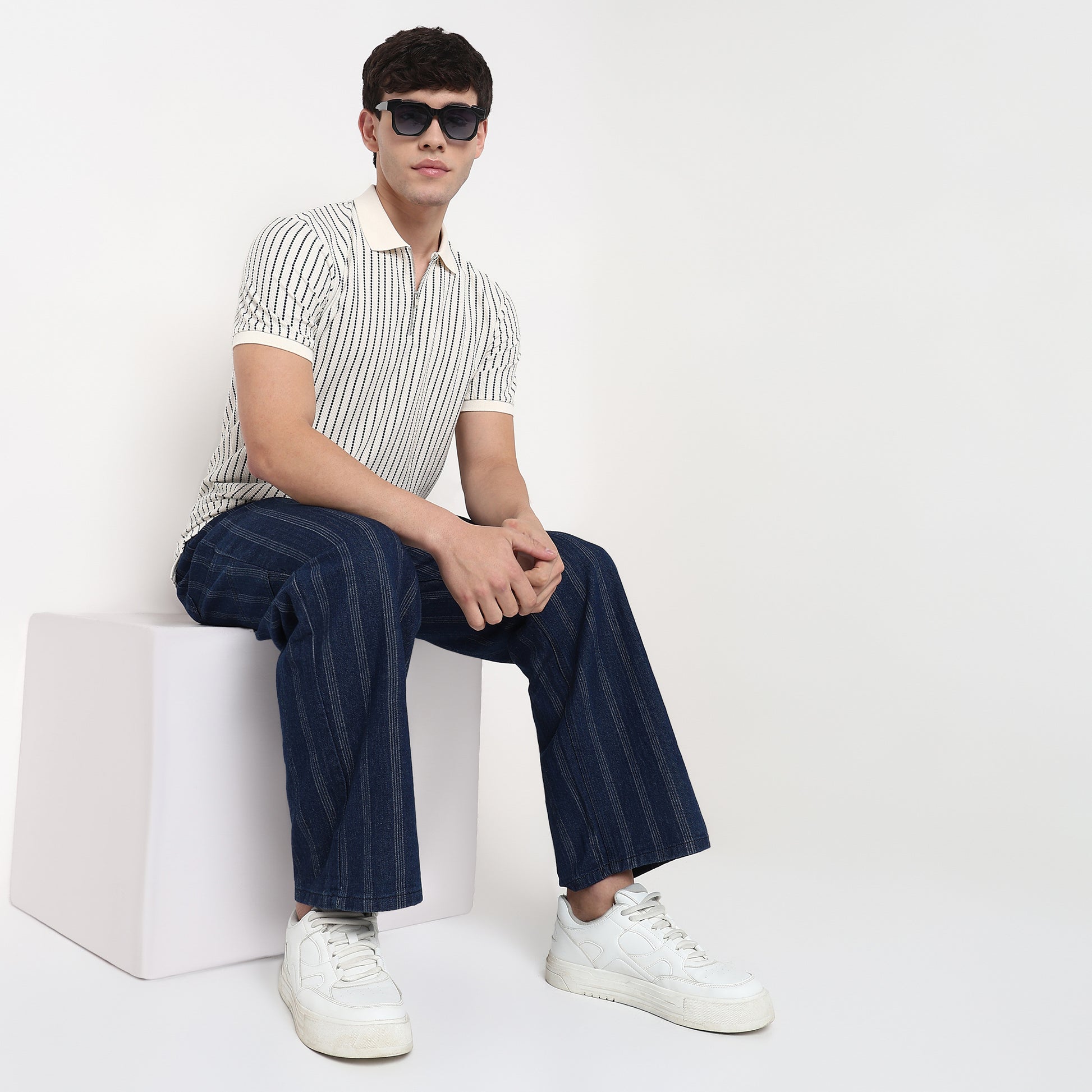 Striped Aviator Polo T Shirt