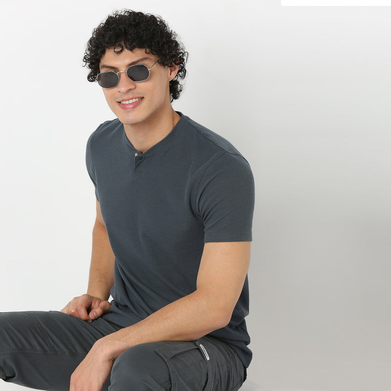 Henley Neck Structured Lumberjack T-Shirt