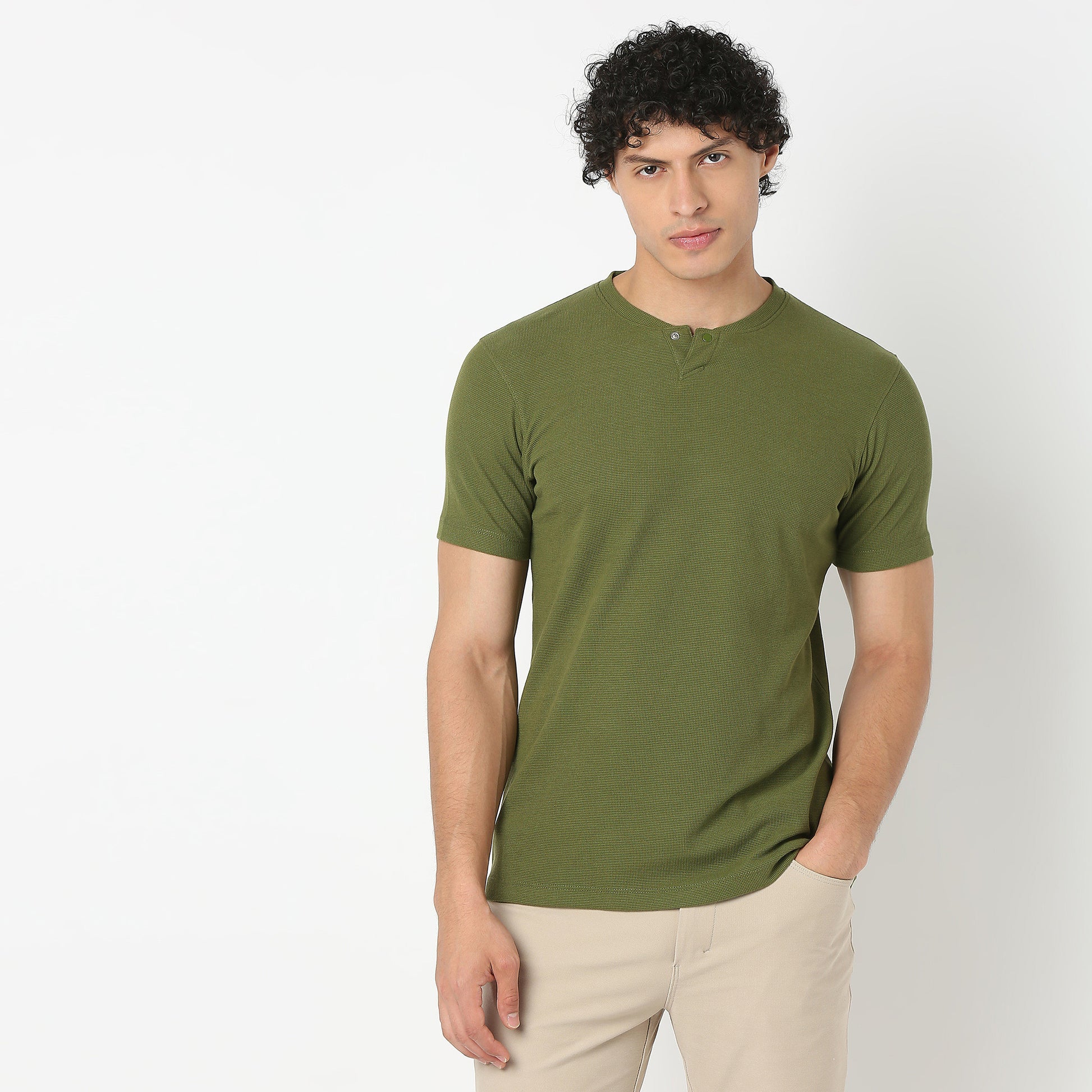 Henley Neck Structured Lumberjack T-Shirt