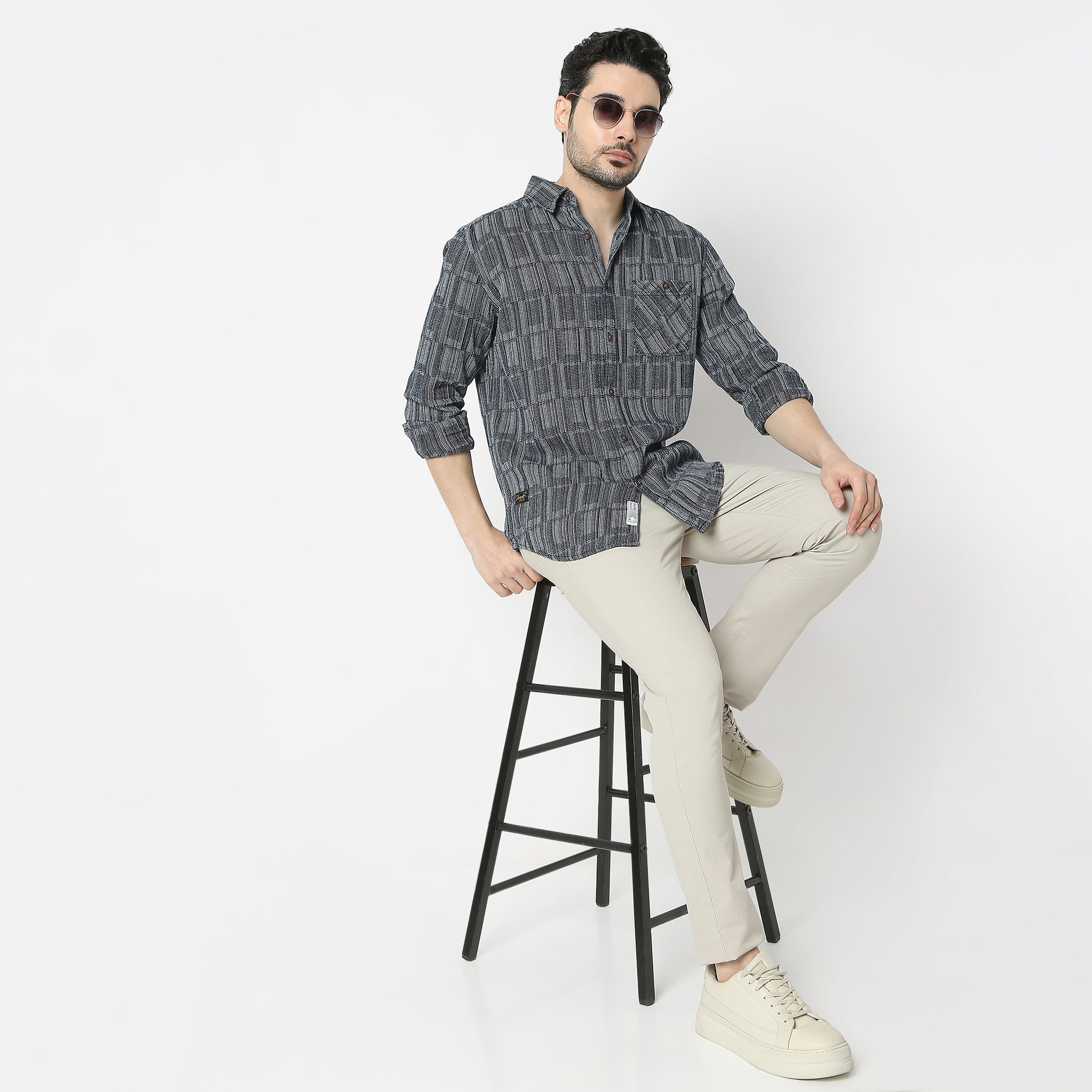Regular Fit Checkered Shirt Collar Regular Length Shirt