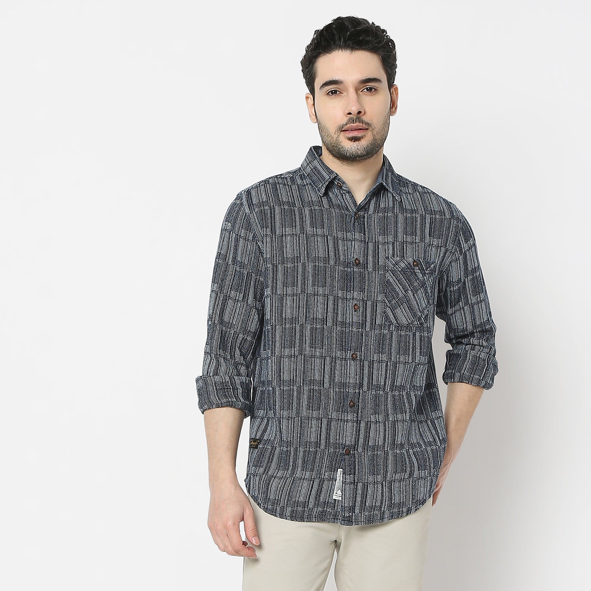 Regular Fit Checkered Shirt Collar Regular Length Shirt
