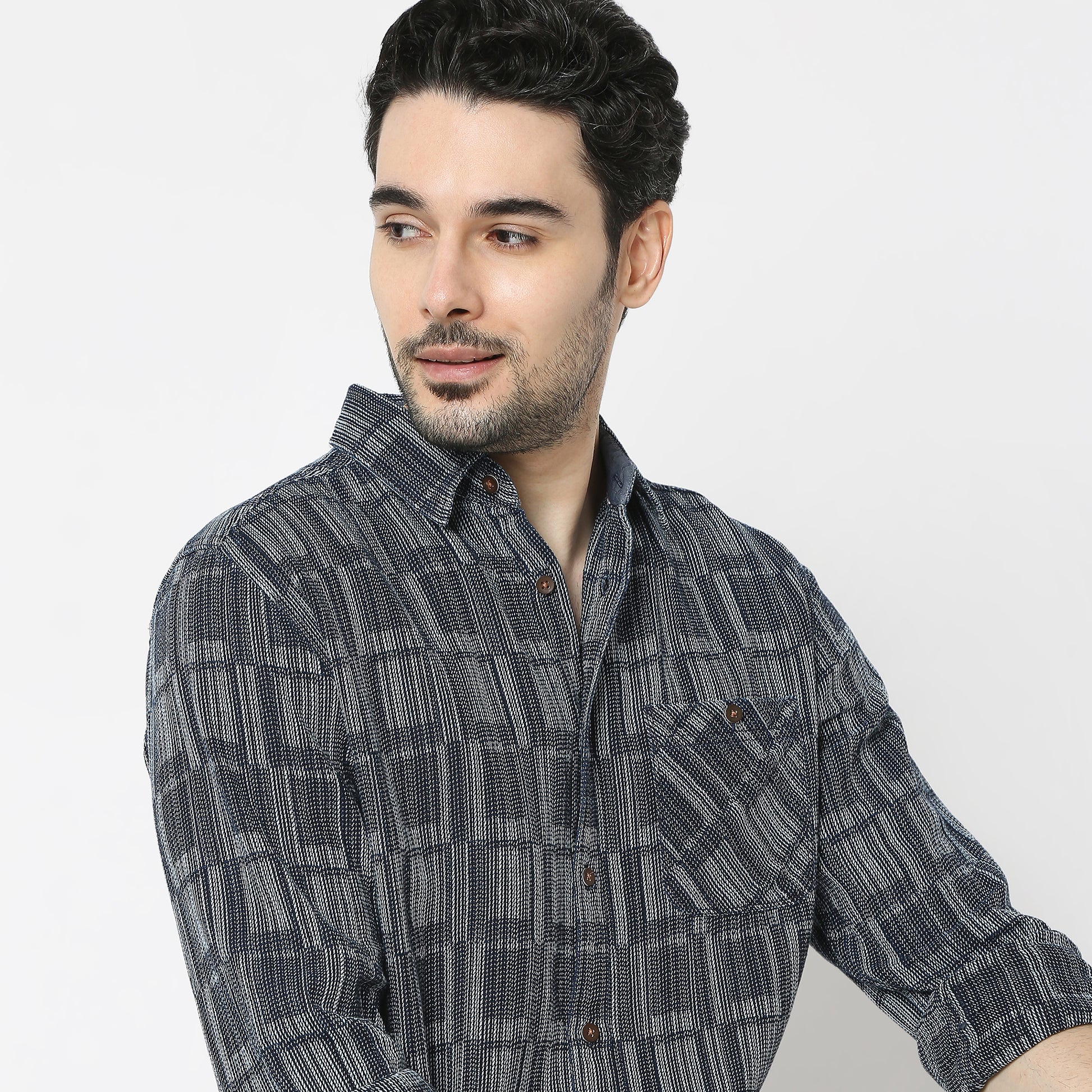 Regular Fit Checkered Shirt Collar Regular Length Shirt