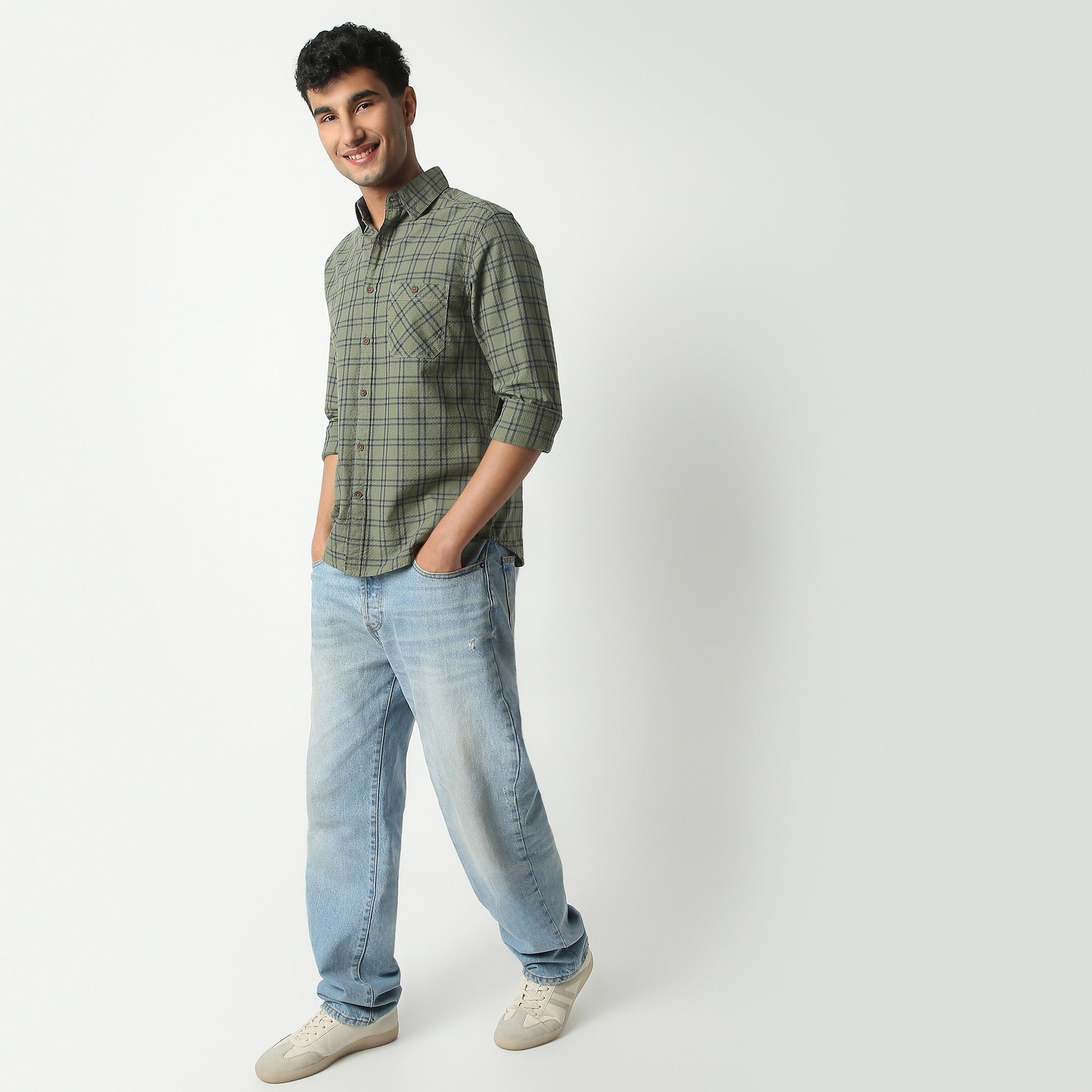 Regular Fit Checkered Shirt Collar Regular Length Shirt