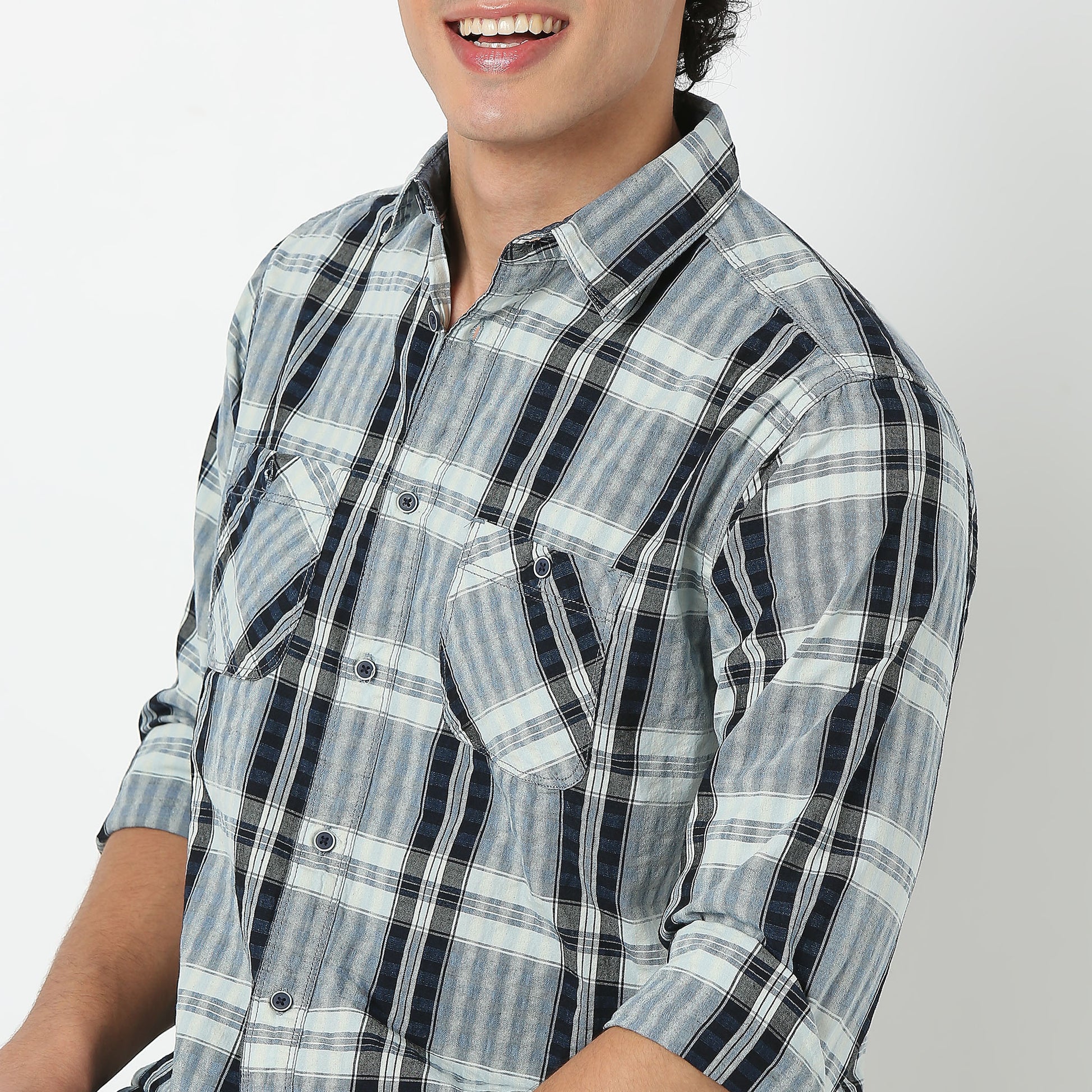 Collar Full Sleeve Checkered Shirt