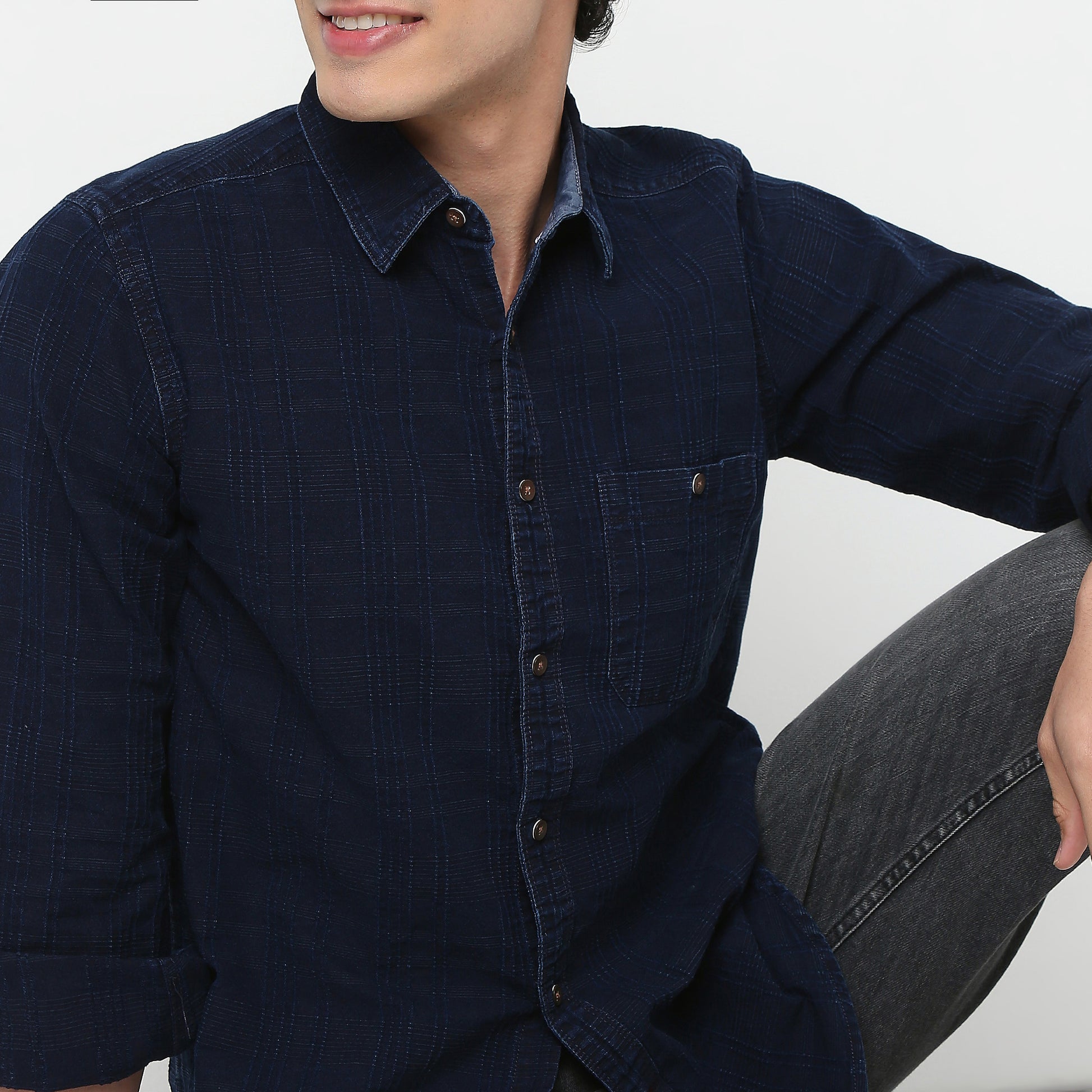 Regular Fit Indigo Check Shirt
