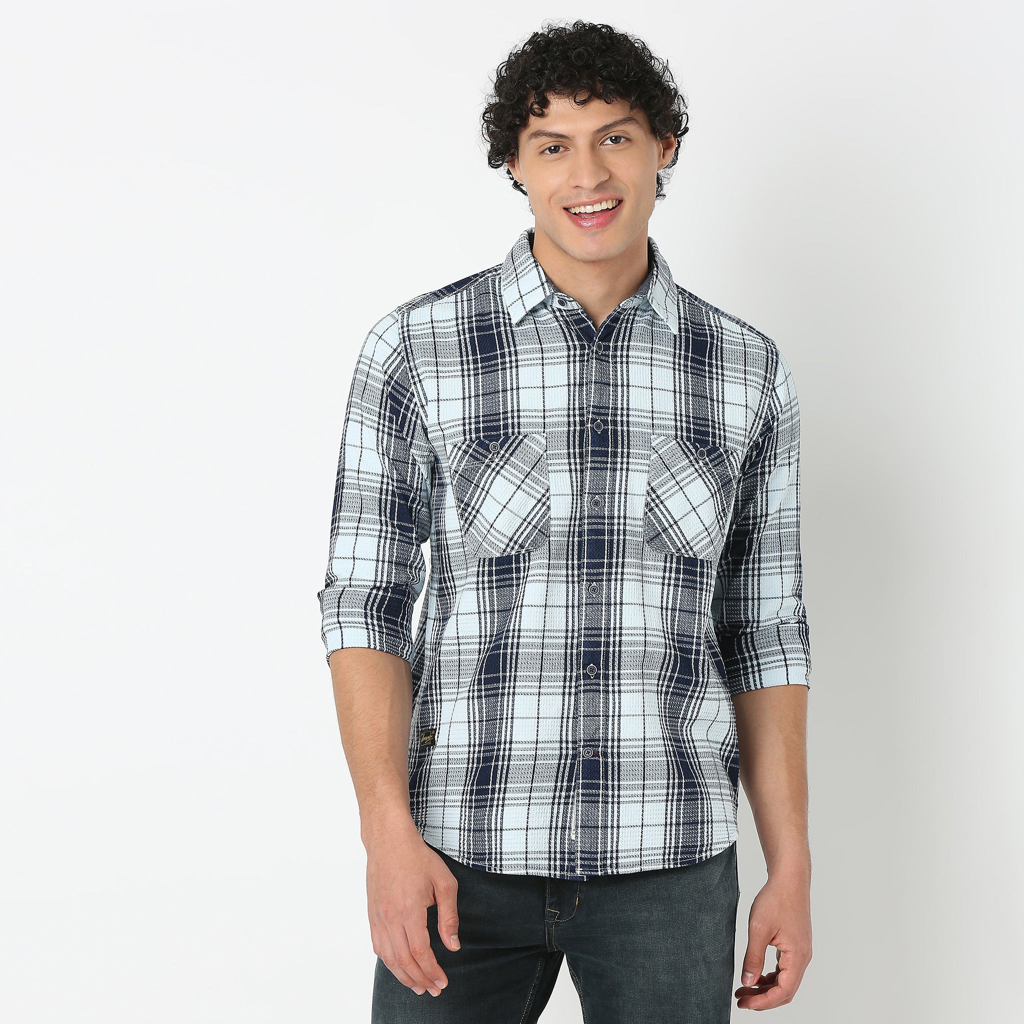 Collar Full Sleeve Checkered Shirt