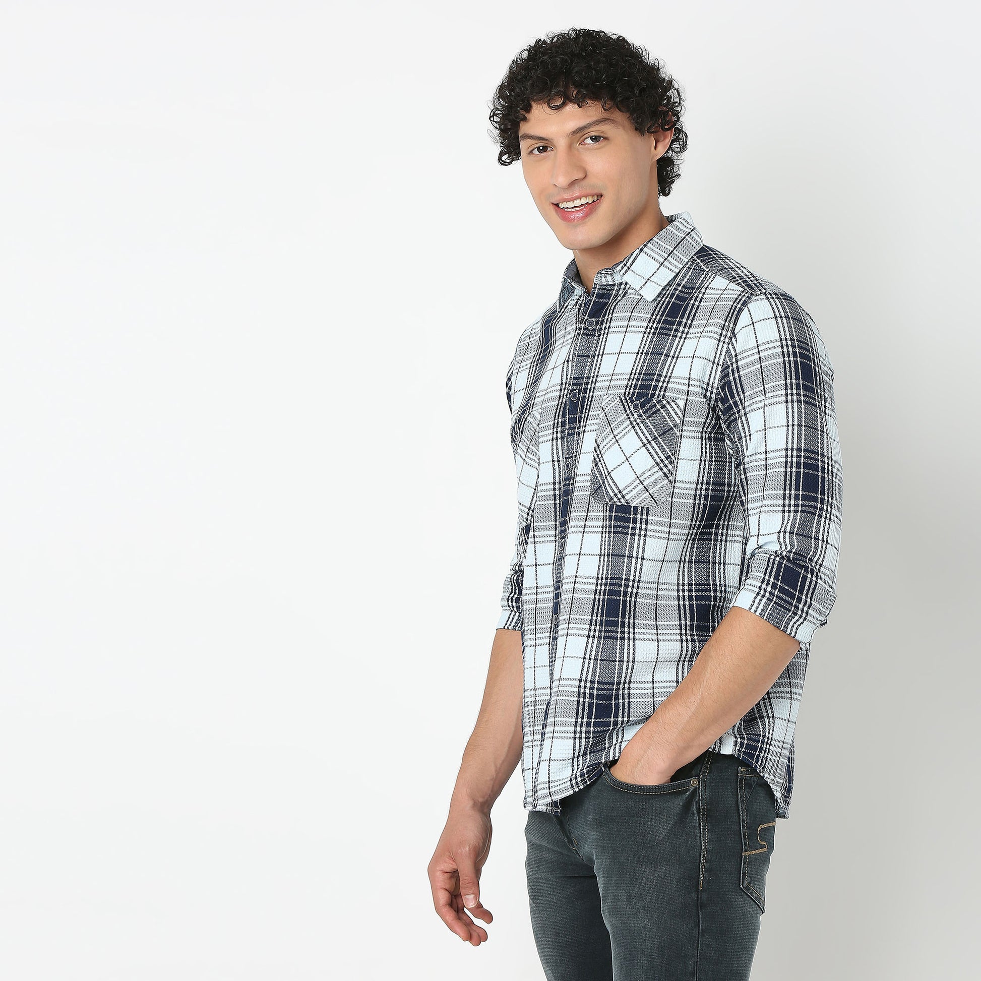 Collar Full Sleeve Checkered Shirt