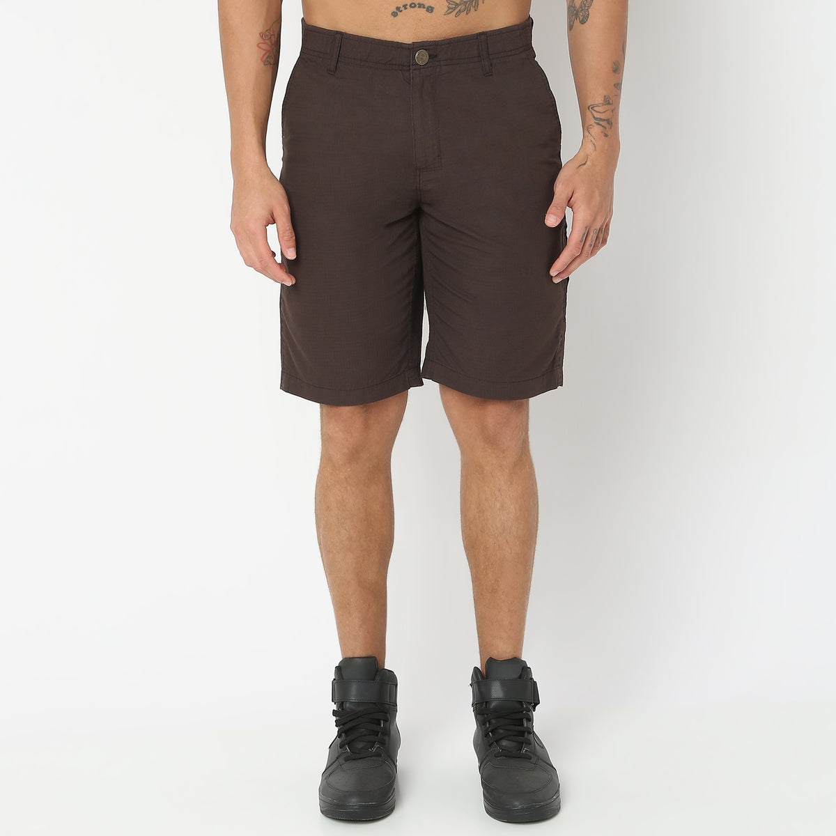 Regular Fit Solid Mid Rise Shorts