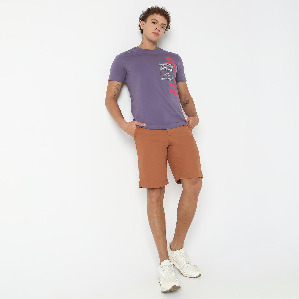 Regular Fit Solid Mid Rise Shorts