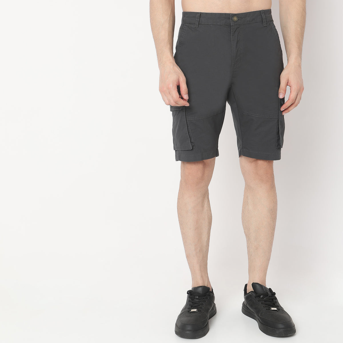 Regular Fit Solid Mid Rise Shorts