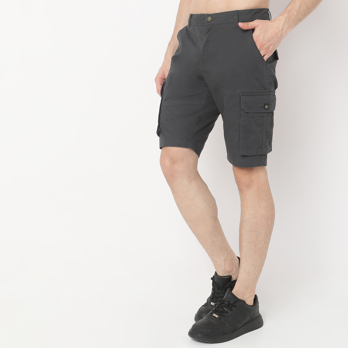 Regular Fit Solid Mid Rise Shorts