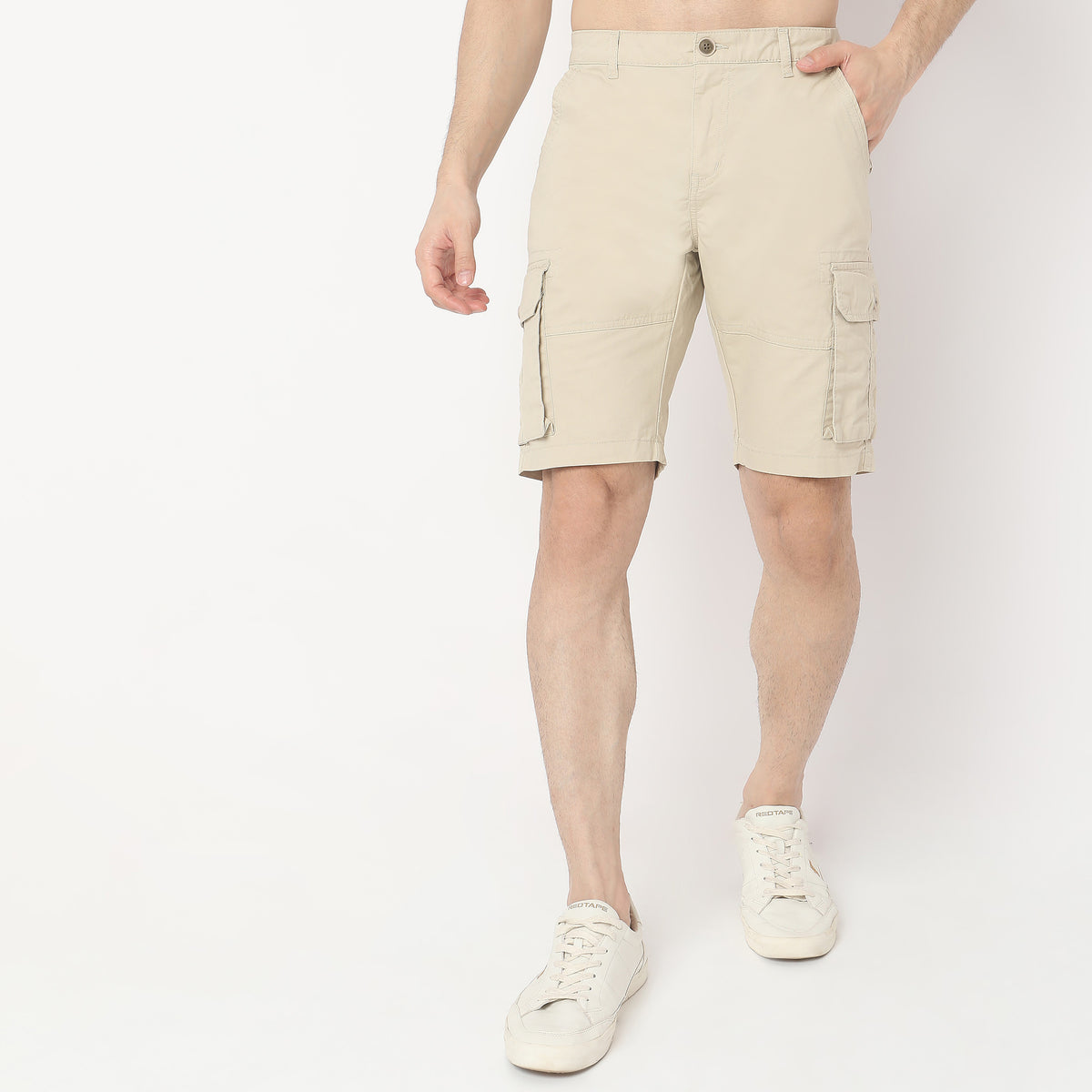 Regular Fit Solid Mid Rise Shorts