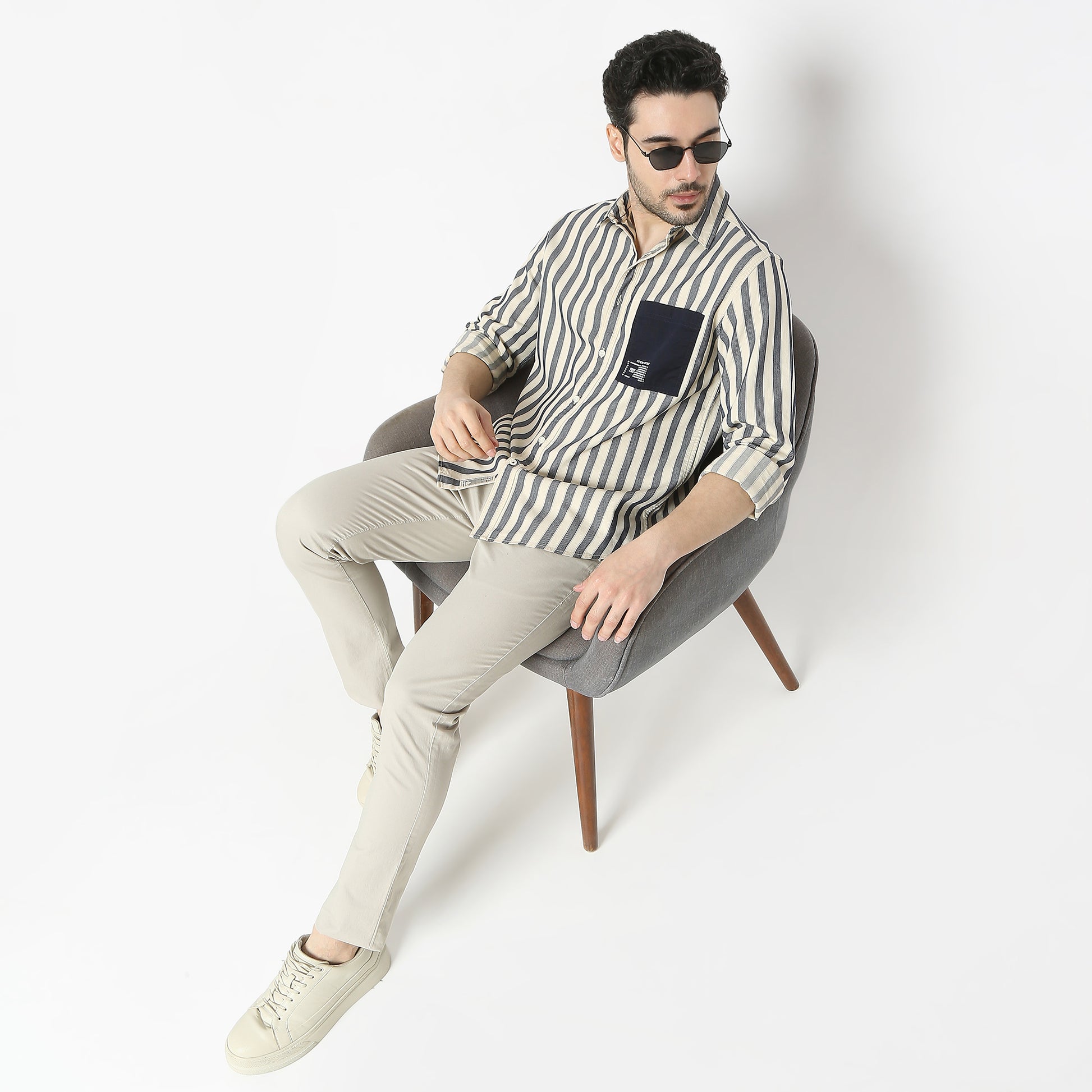 Regular Fit Striped Shirt Collar Regular Length Shirt