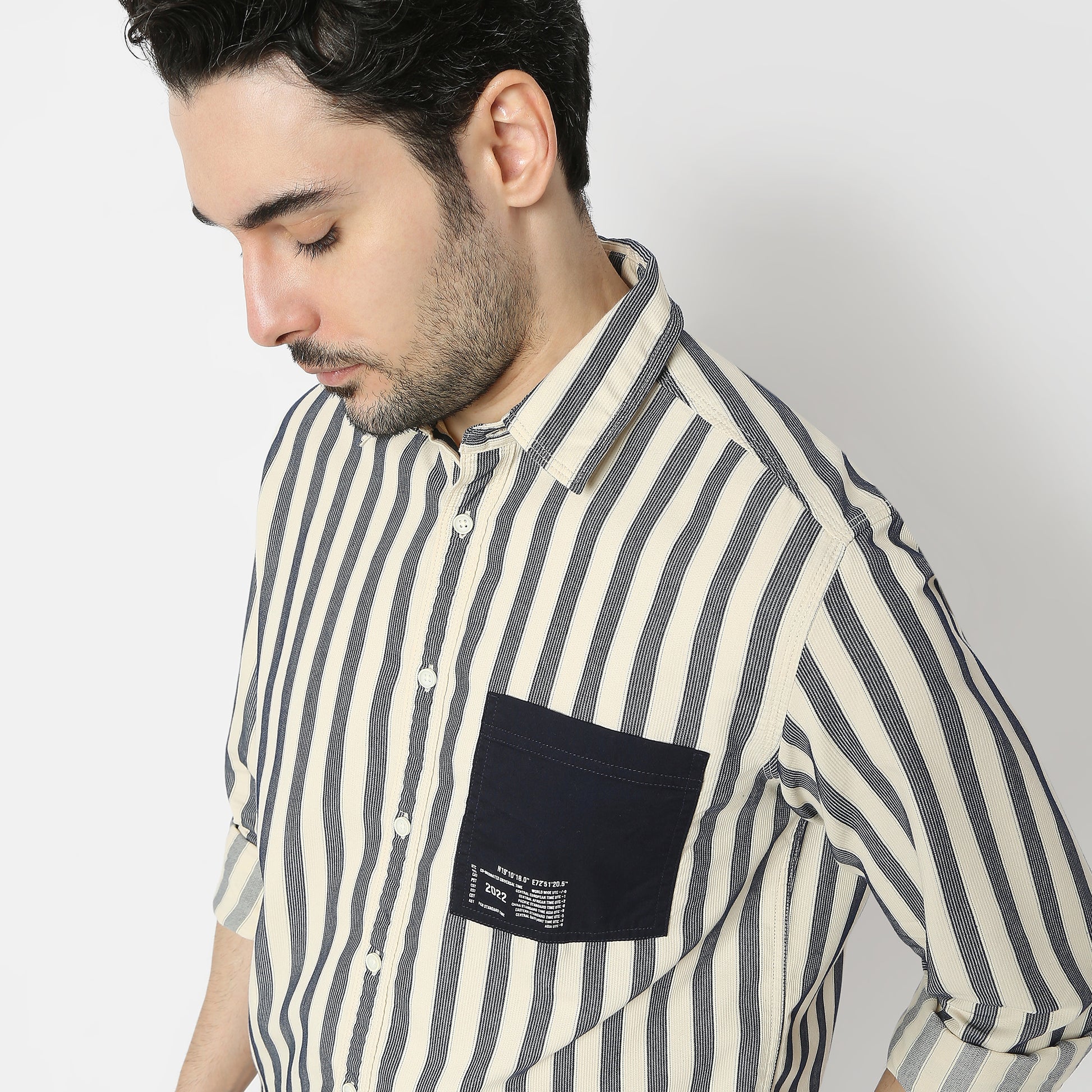 Regular Fit Striped Shirt Collar Regular Length Shirt