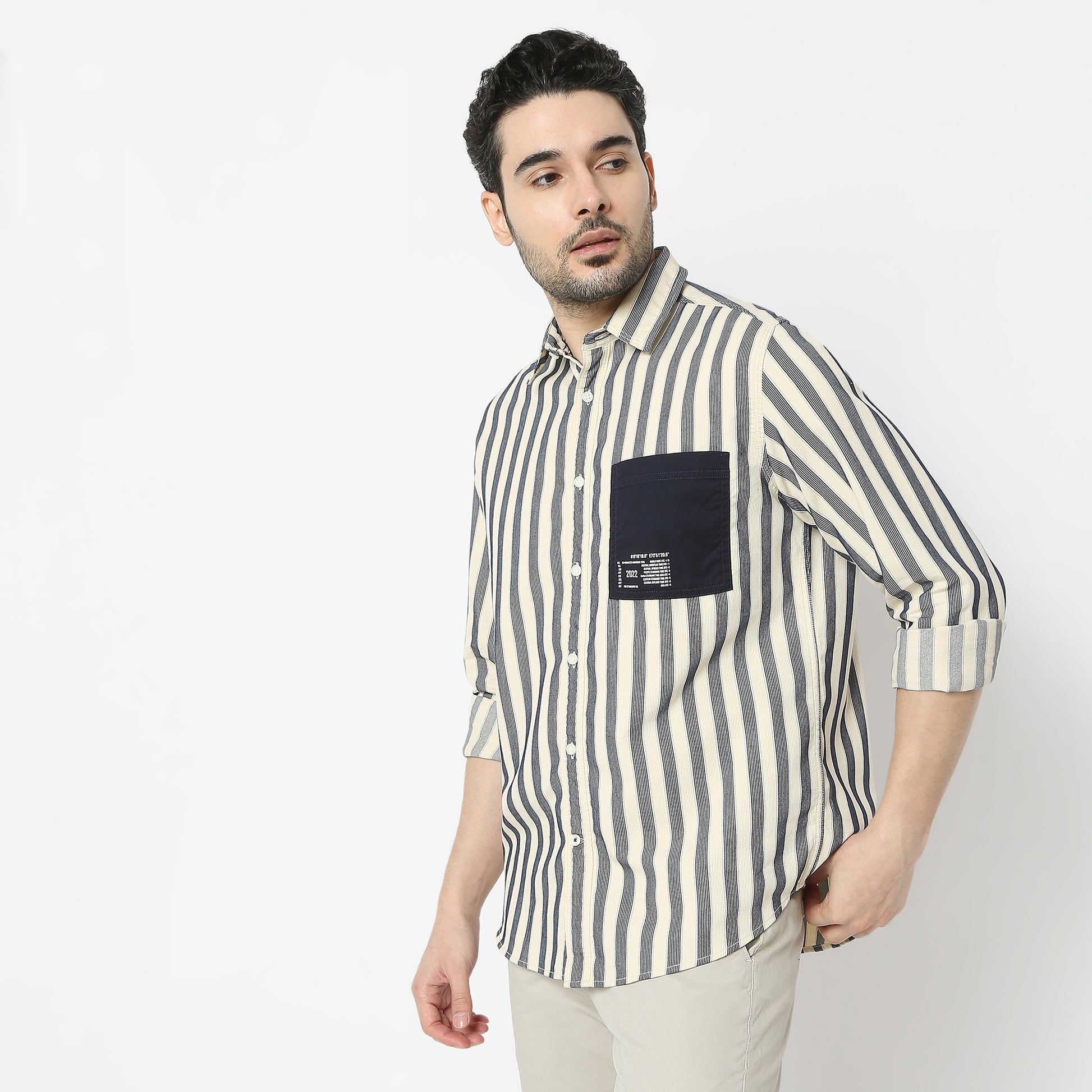 Regular Fit Striped Shirt Collar Regular Length Shirt