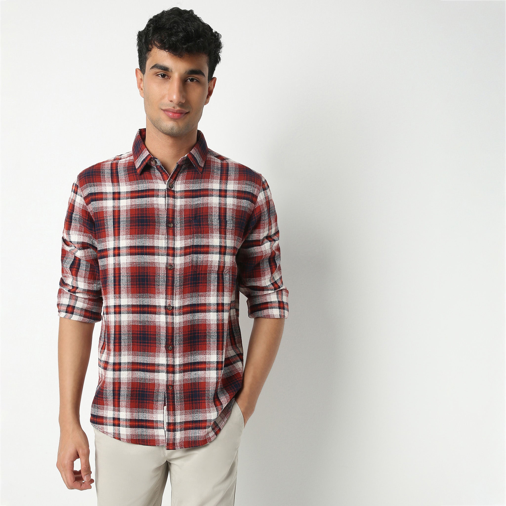 Regular Fit Checkered Shirt Collar Regular Length Shirt