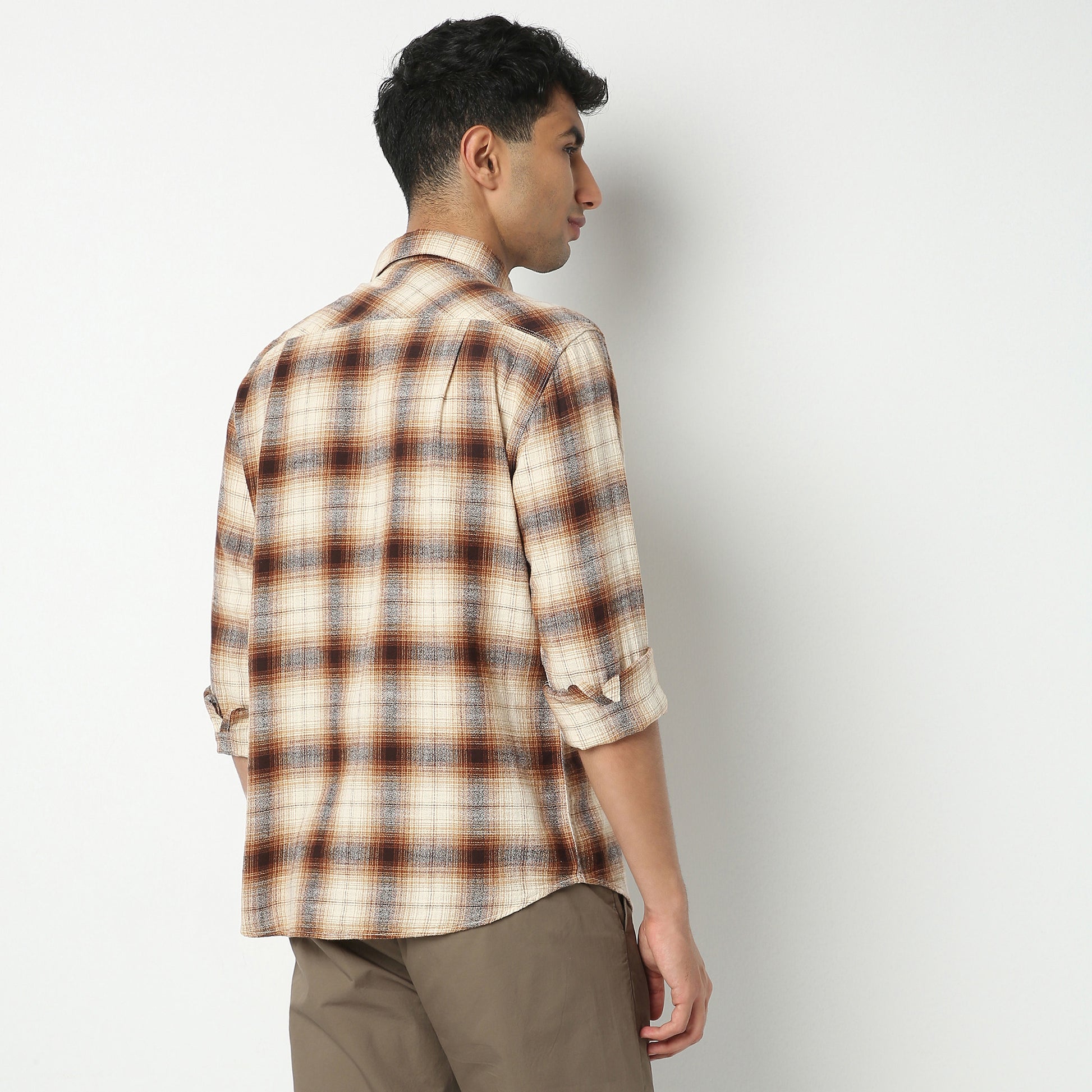 Regular Fit Checkered Shirt Collar Regular Length Shirt