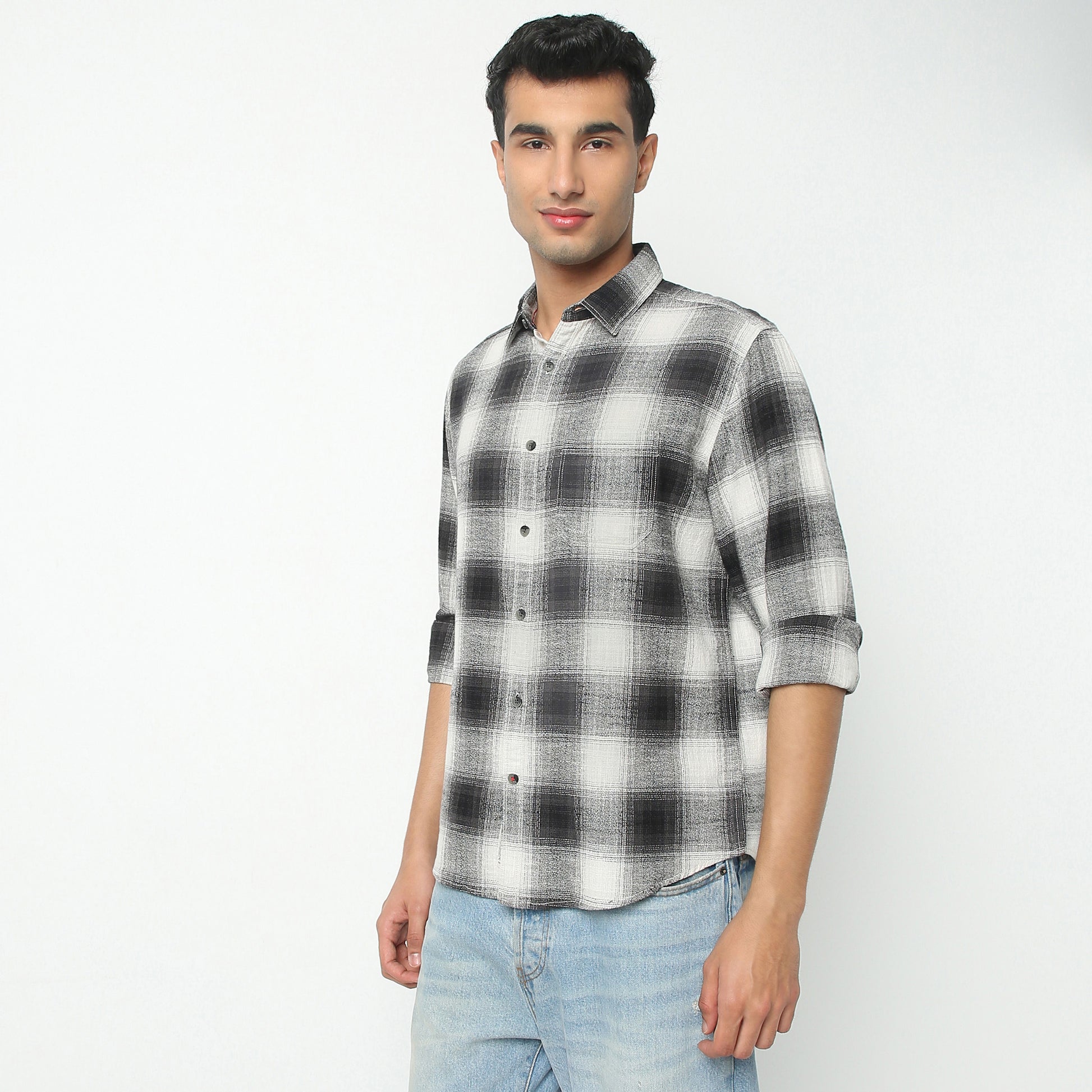 Regular Fit Checkered Shirt Collar Regular Length Shirt