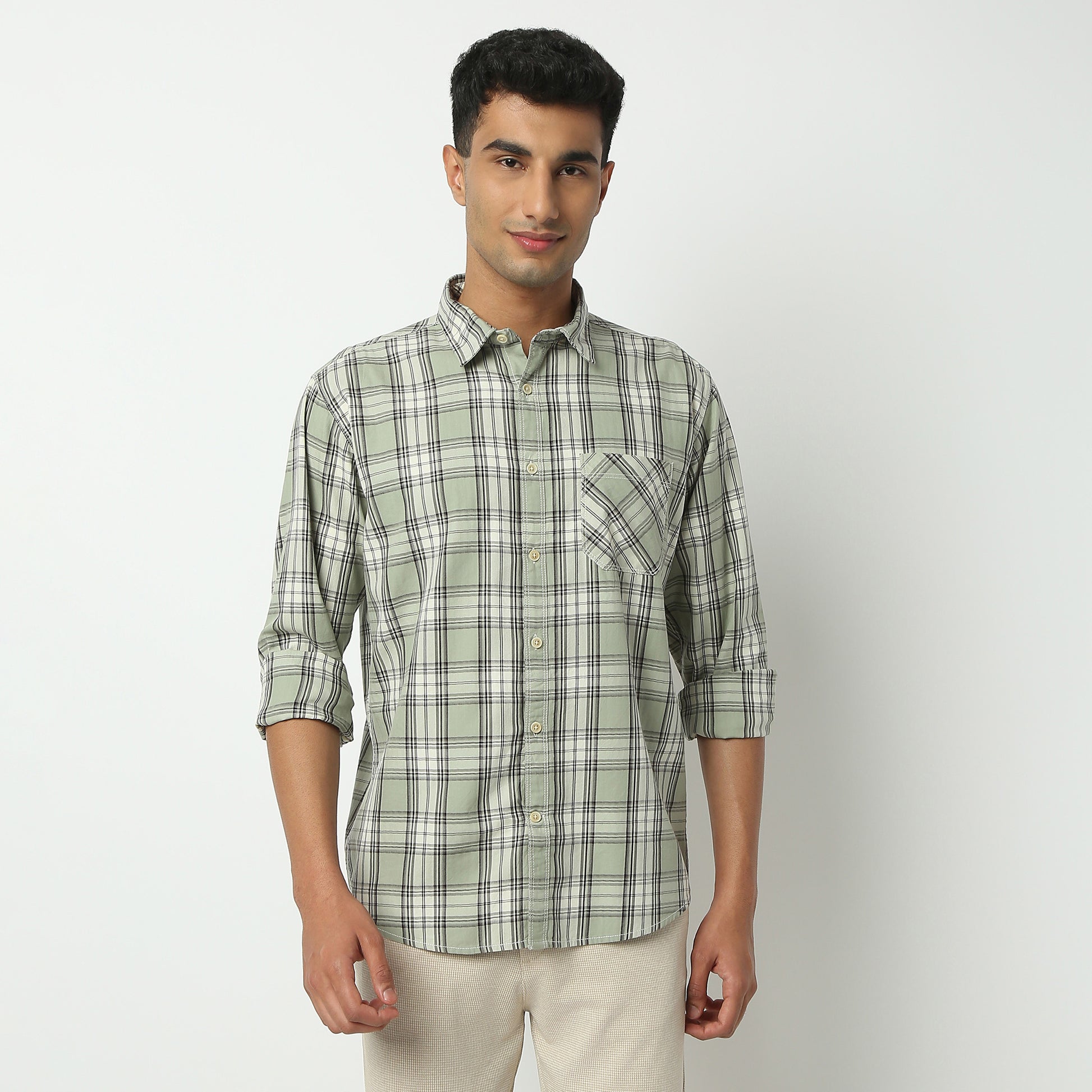 Regular Fit Checkered Shirt Collar Shirt