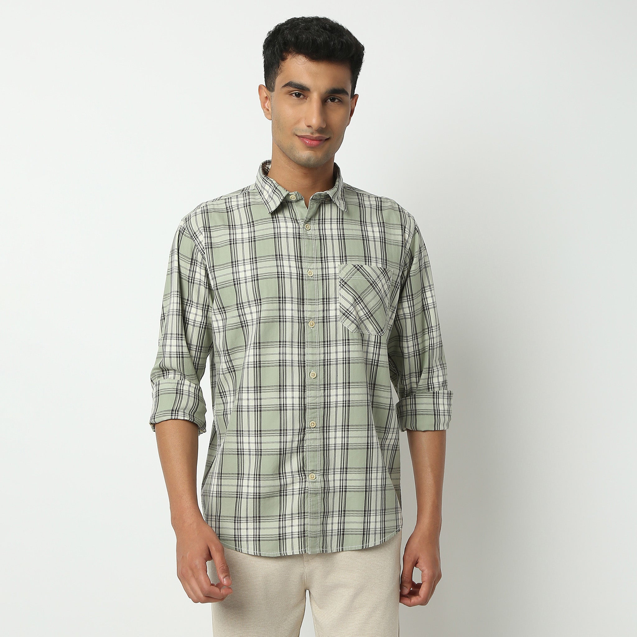 Regular Fit Checkered Shirt Collar Shirt