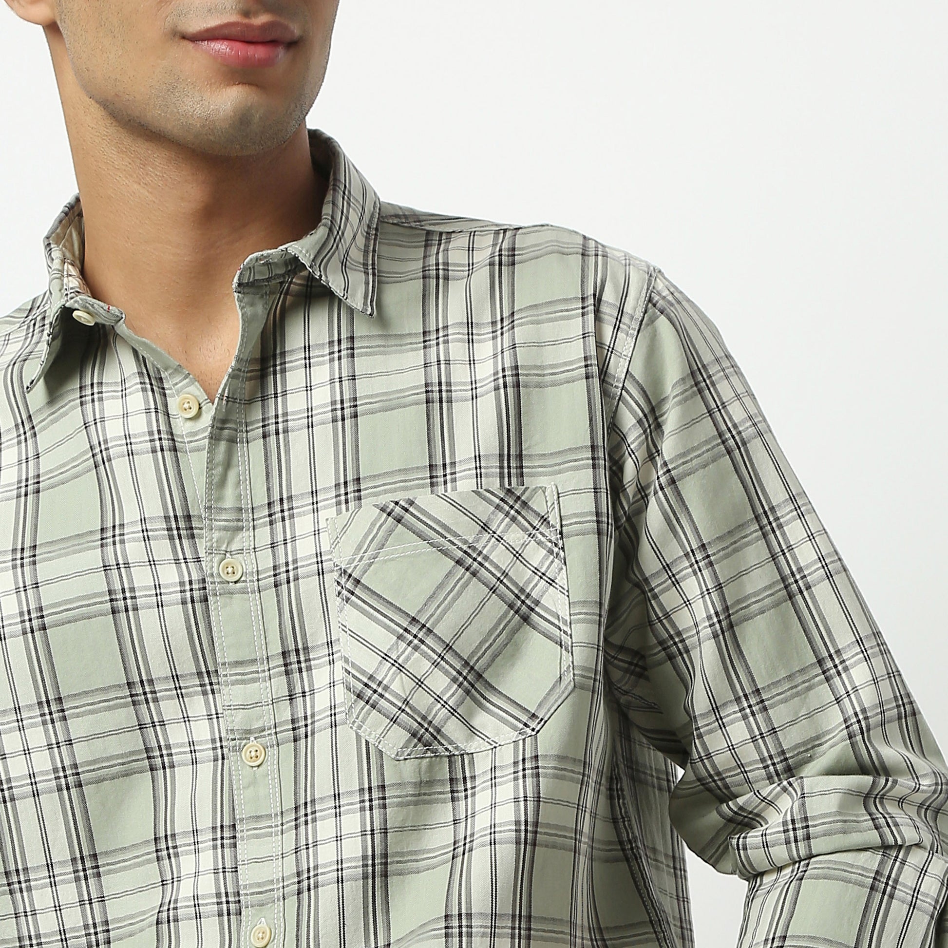 Regular Fit Checkered Shirt Collar Shirt