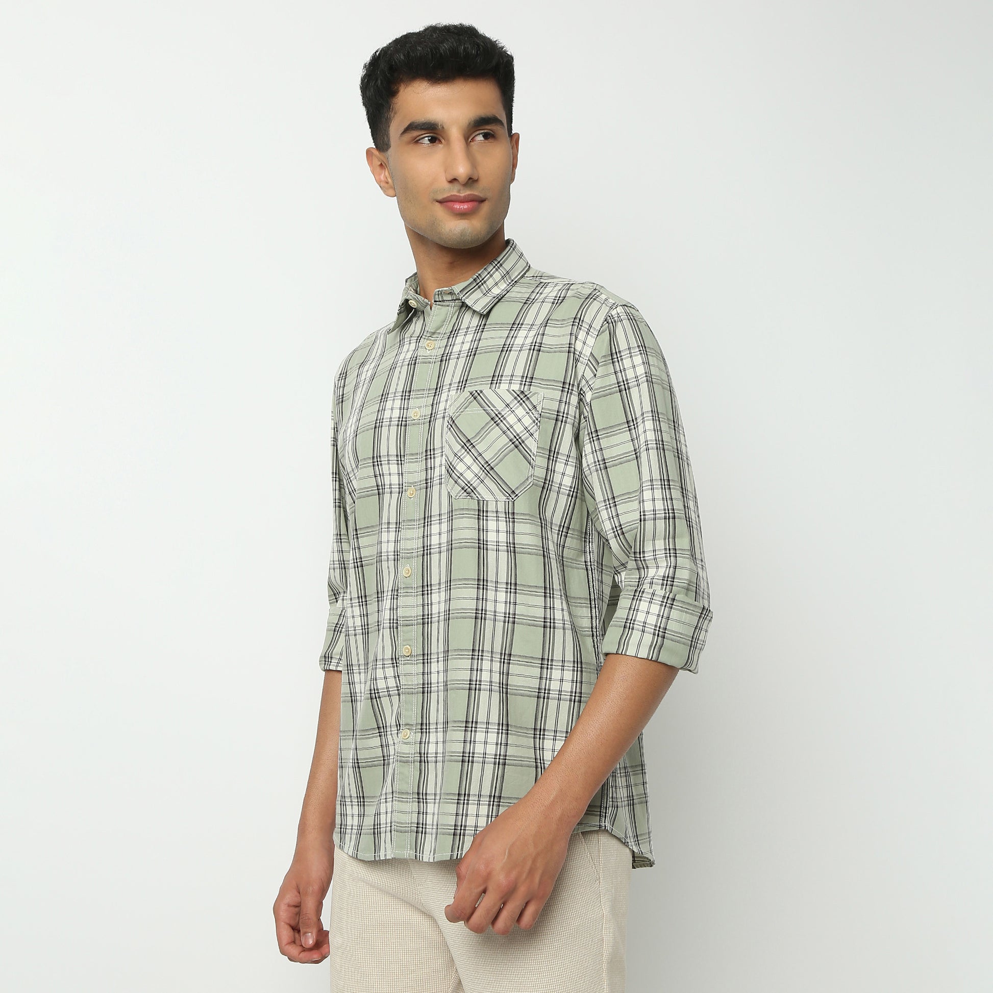 Regular Fit Checkered Shirt Collar Shirt