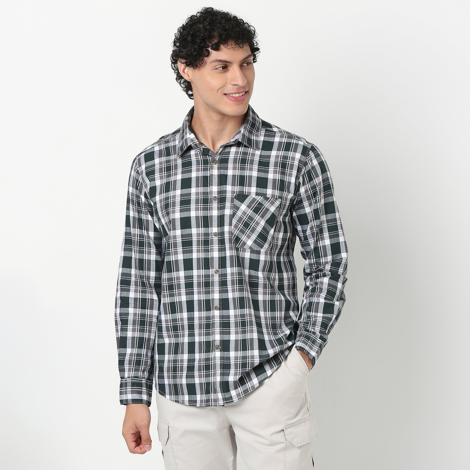Regular Fit Checkered Shirt Collar Shirt