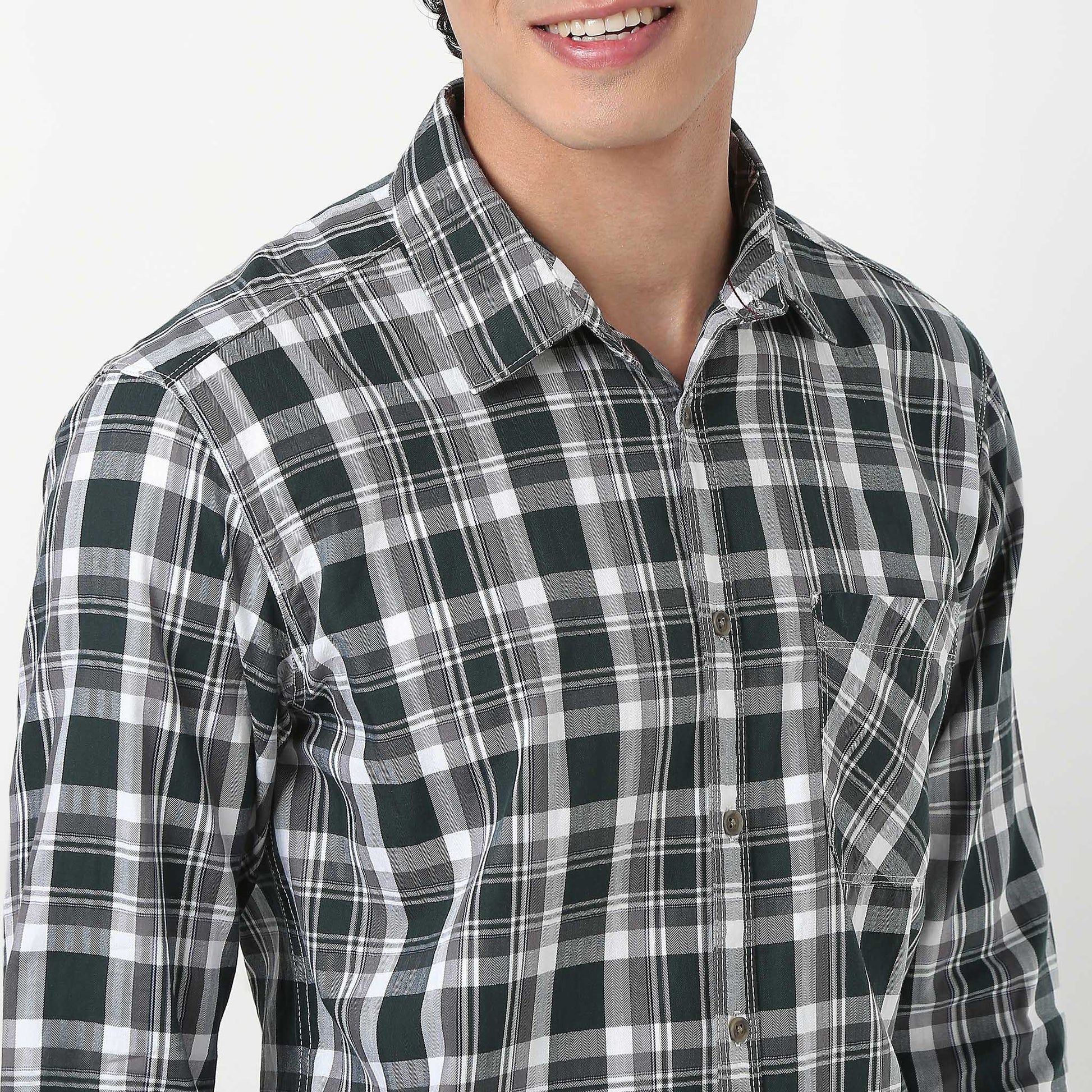 Regular Fit Checkered Shirt Collar Shirt