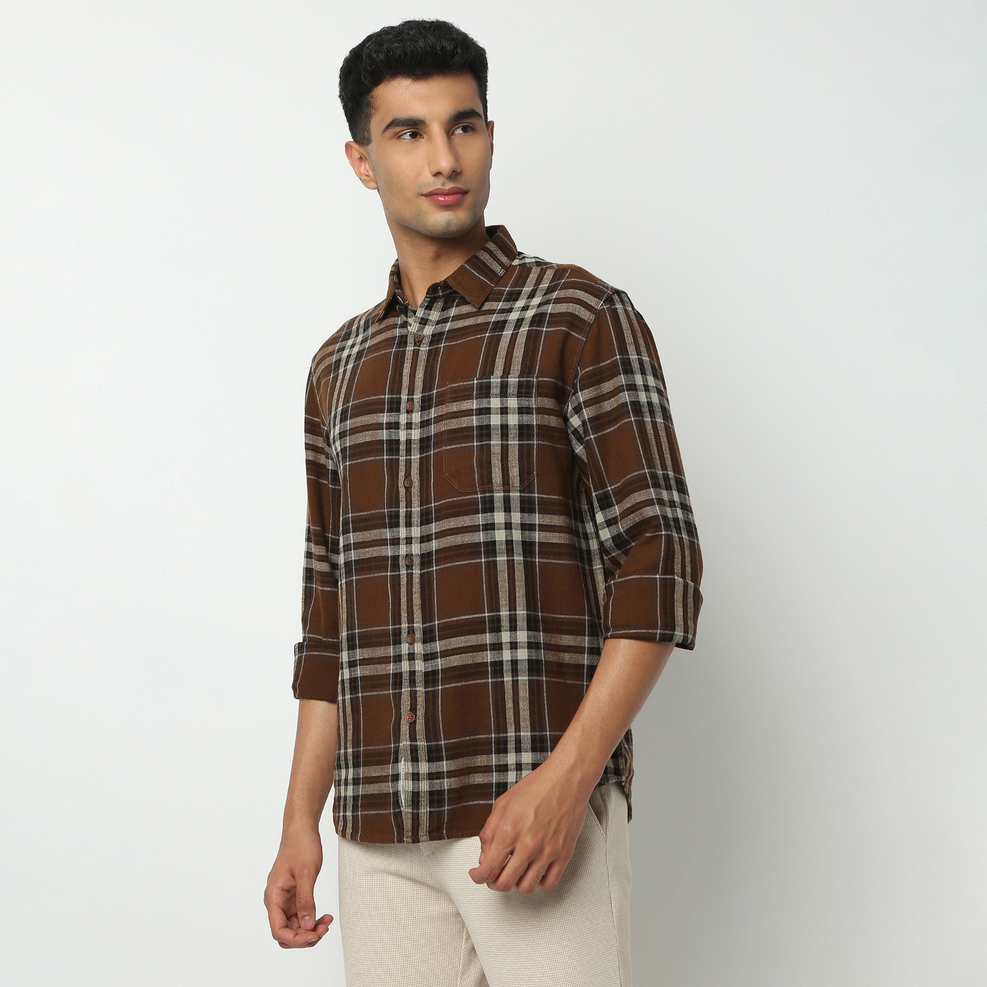 Regular Fit Checkered Shirt Collar Shirt
