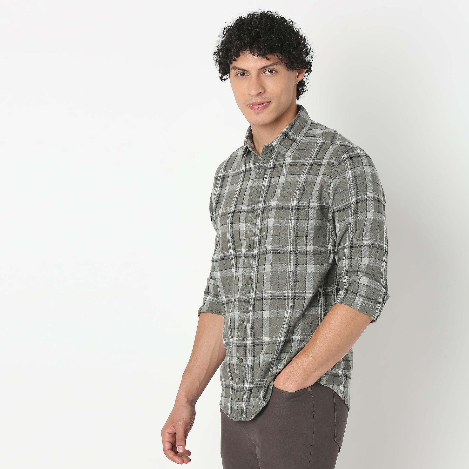 Collar Full Sleeve Checkered Shirt
