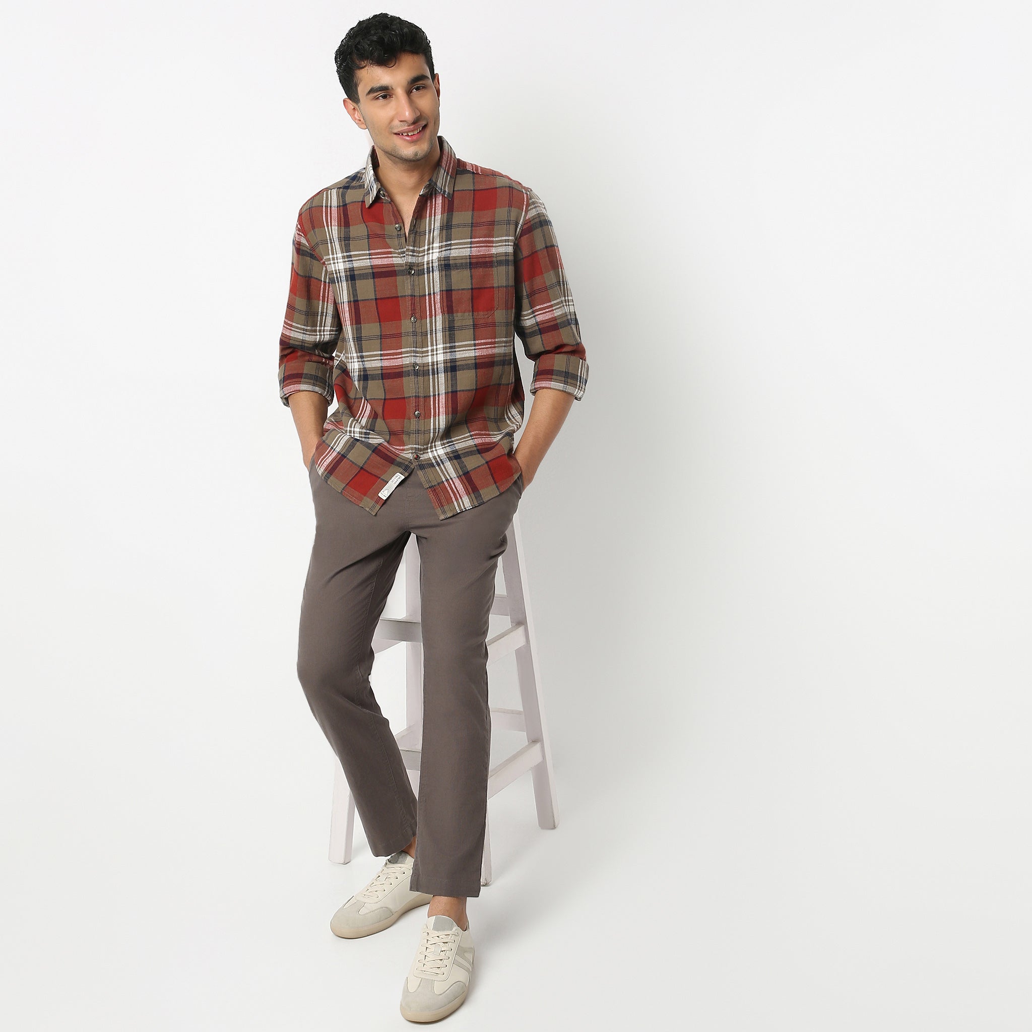 Regular Fit Checkered Shirt Collar Shirt