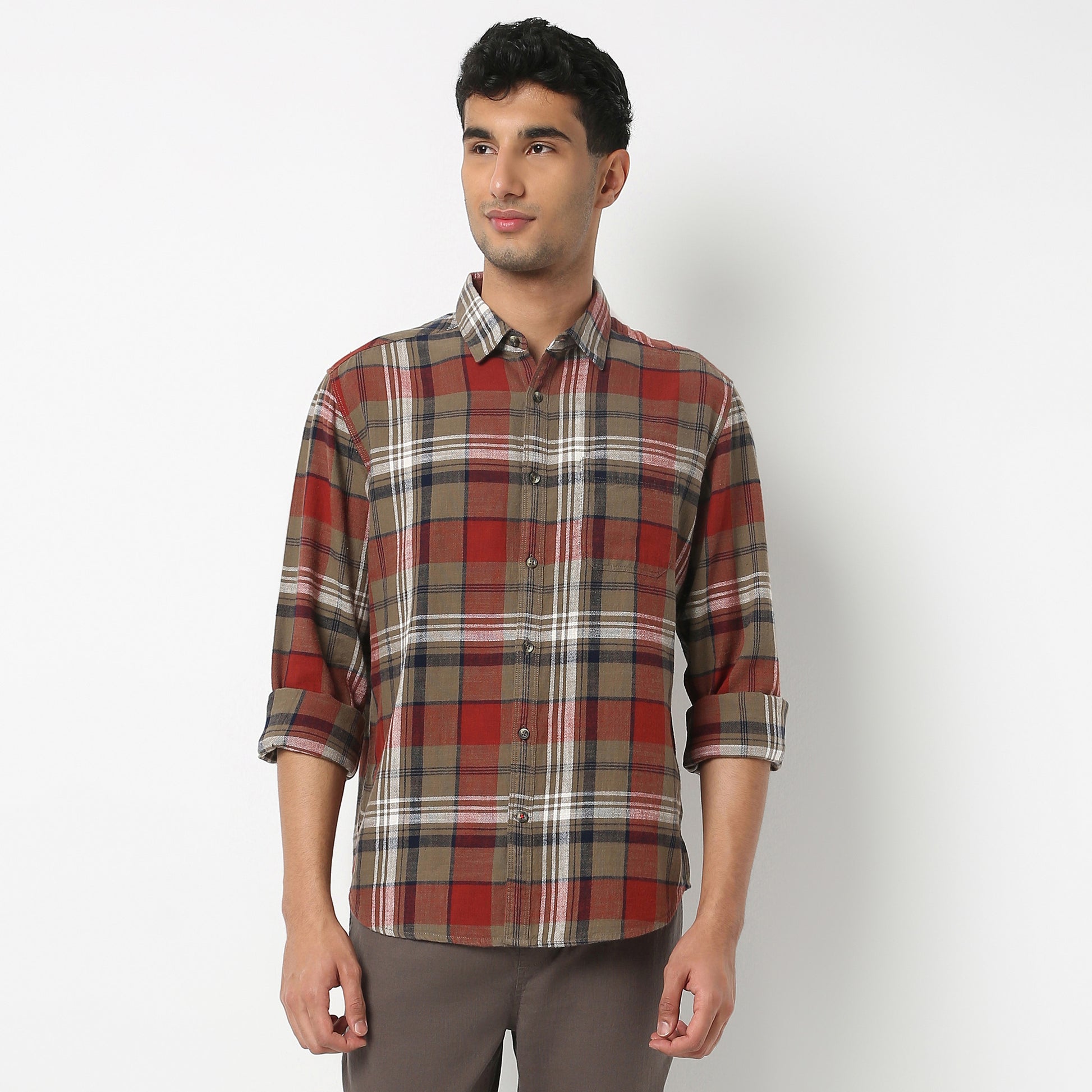Regular Fit Checkered Shirt Collar Shirt