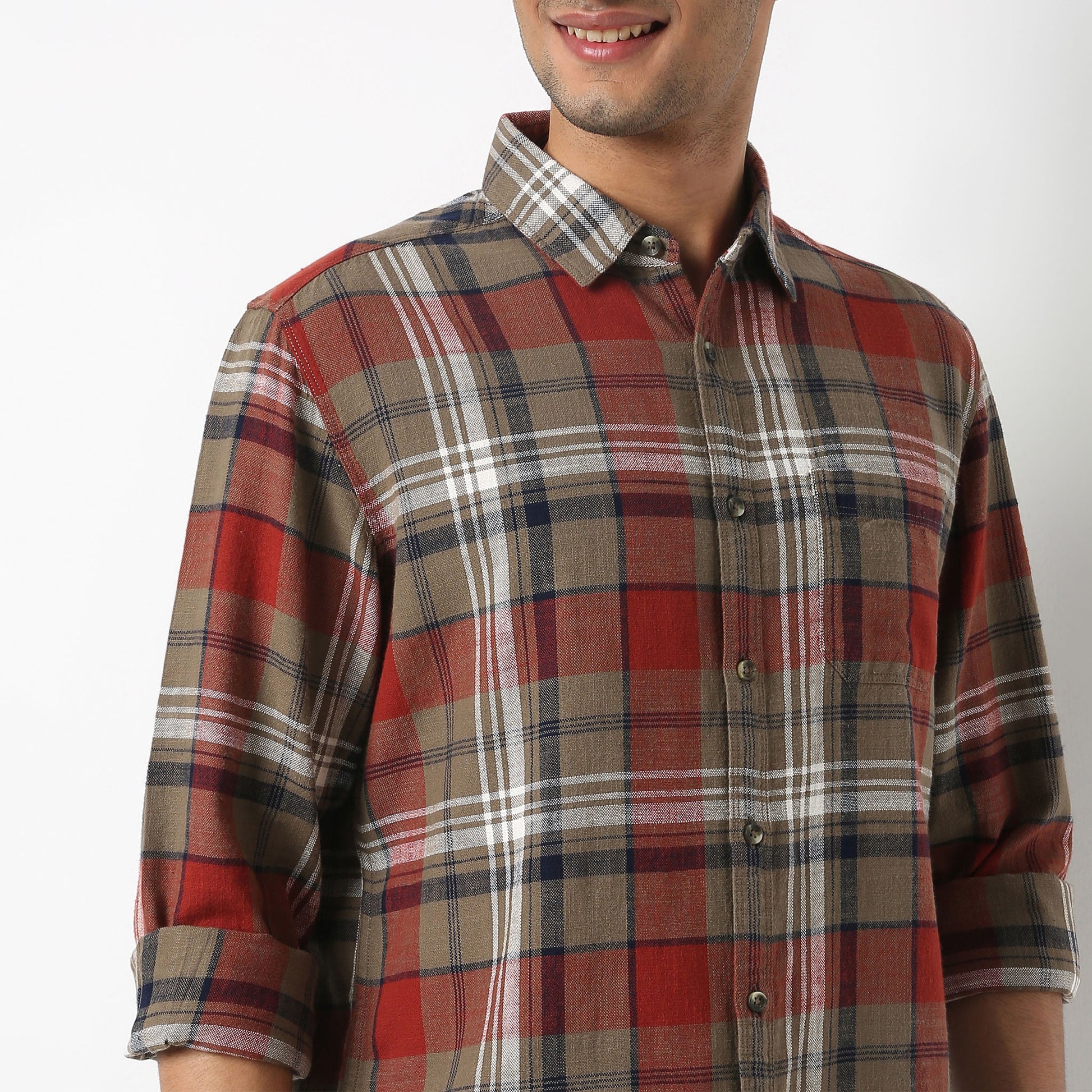 Regular Fit Checkered Shirt Collar Shirt