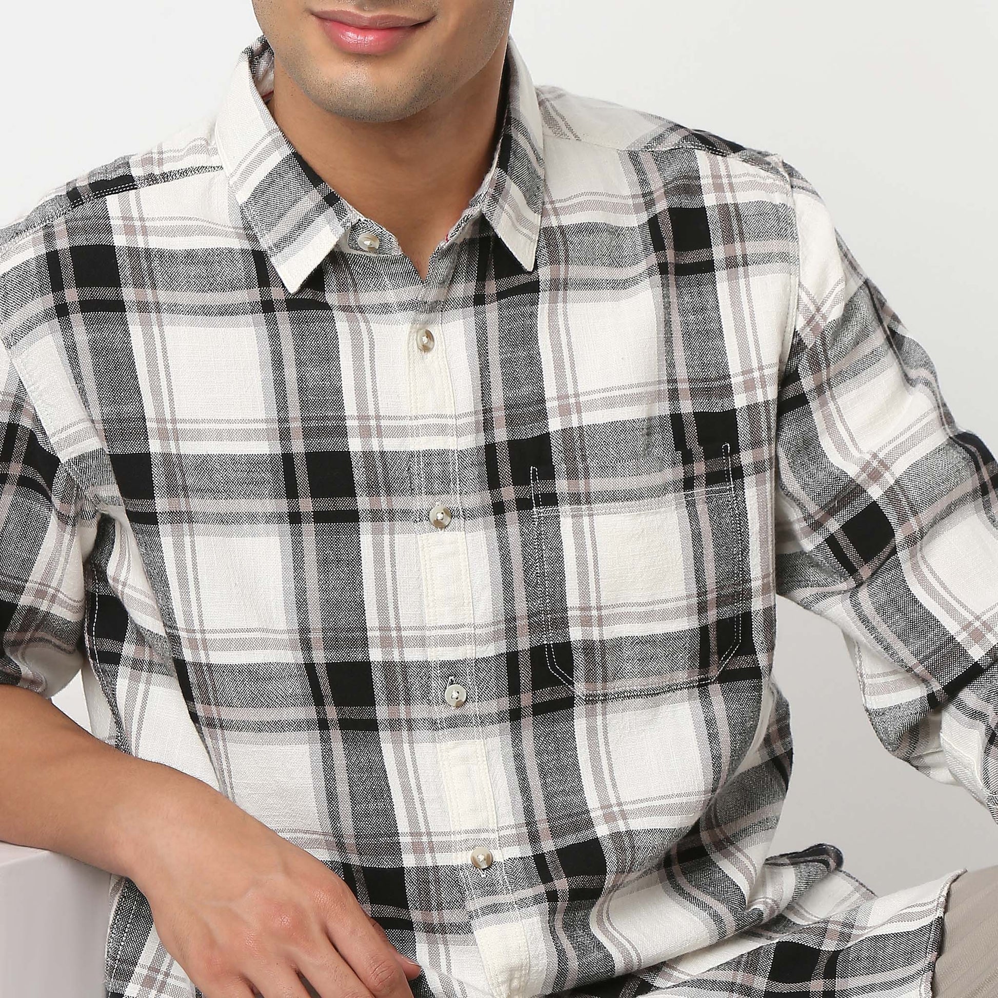 Regular Fit Checkered Shirt Collar Shirt