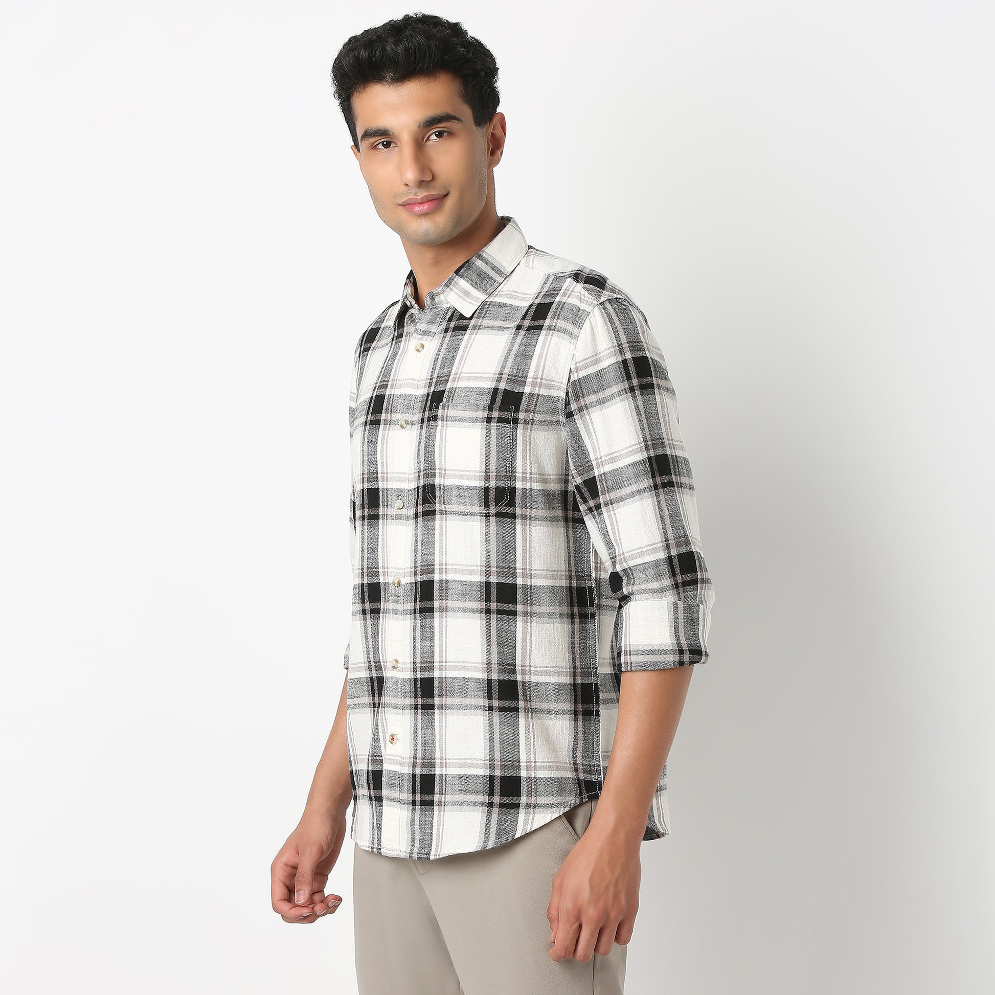 Regular Fit Checkered Shirt Collar Shirt