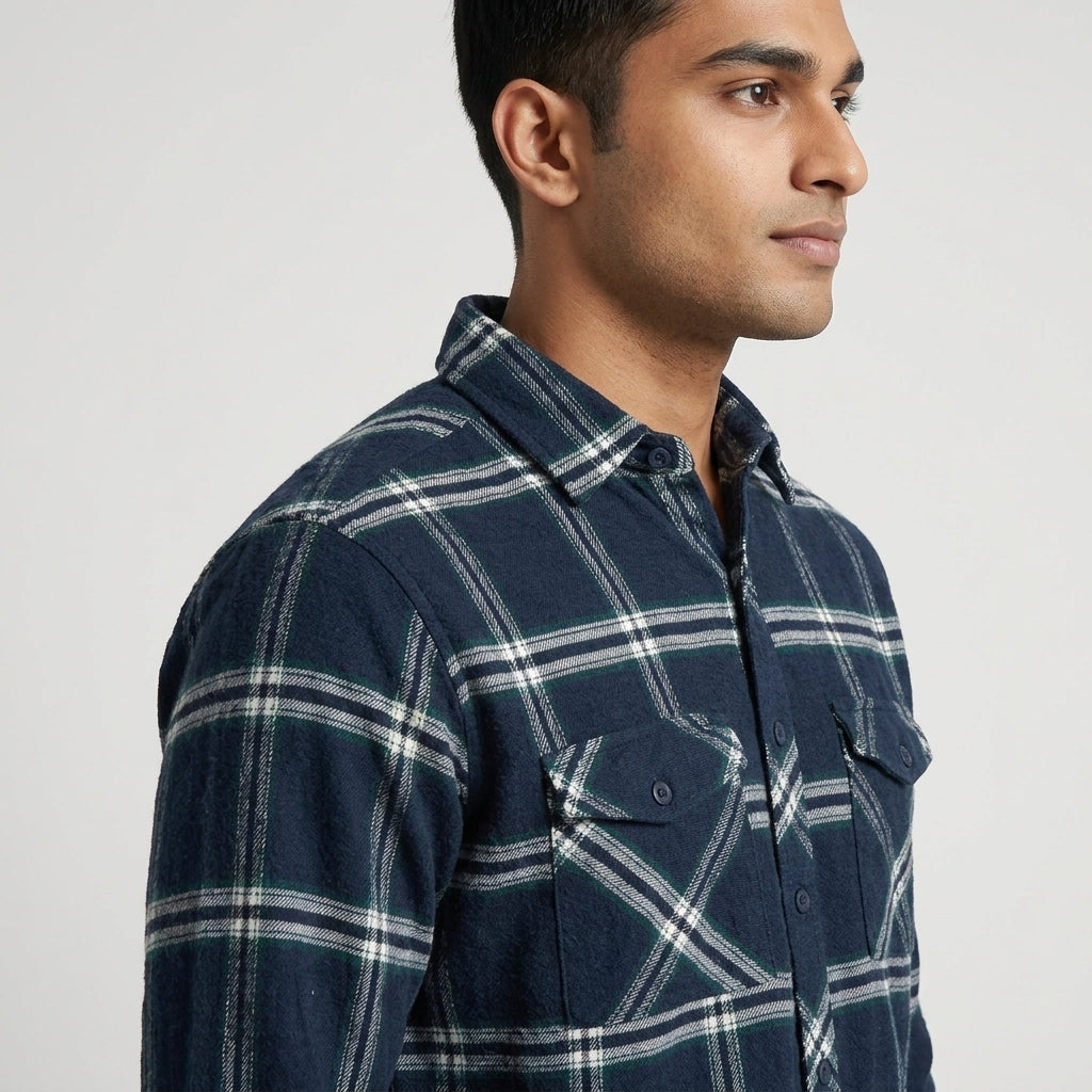 Mens Double Pocket Check Shirt