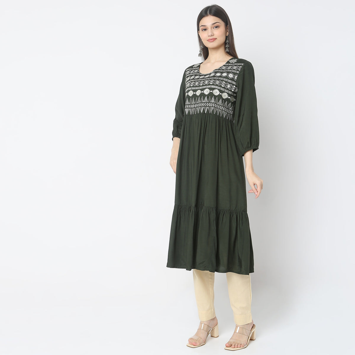 Flare Fit Embroidered Dress