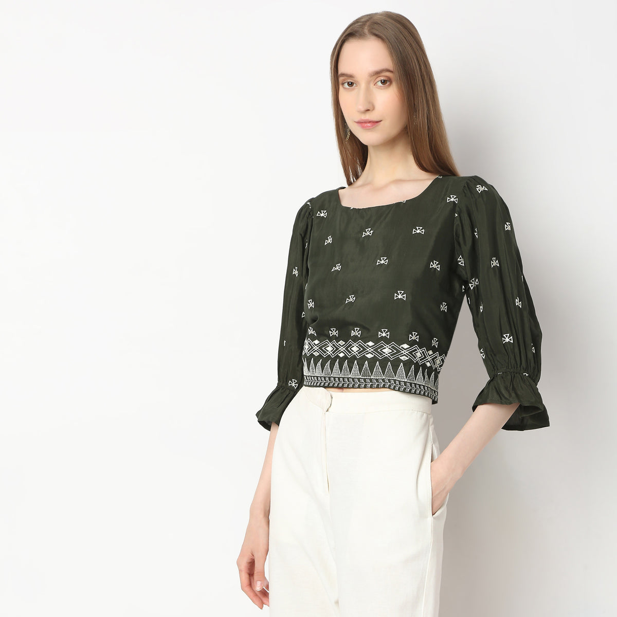 Regular Fit Embroidered Crop Top