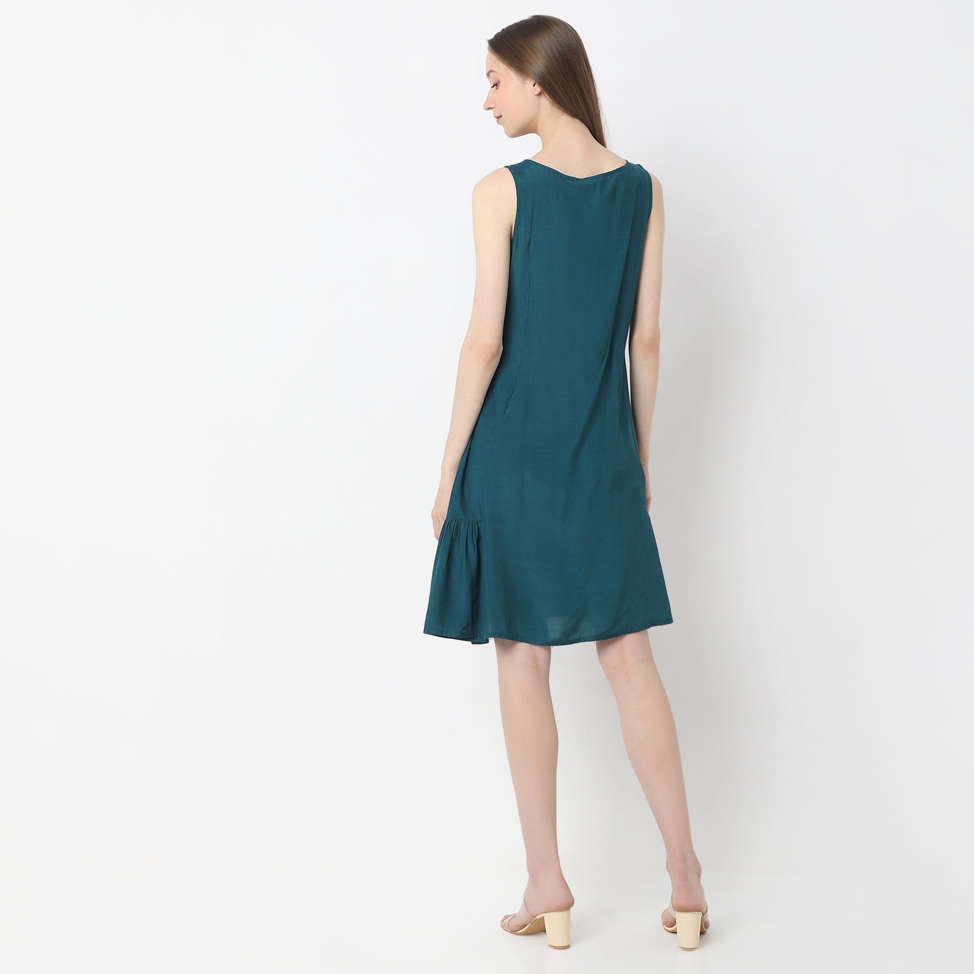 Flare Fit Embroidered Knee Length Sleeveless Dress