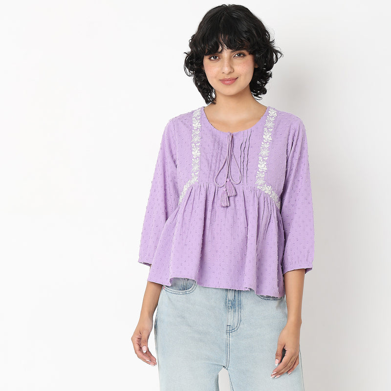 Flare Fit Embroidered Top