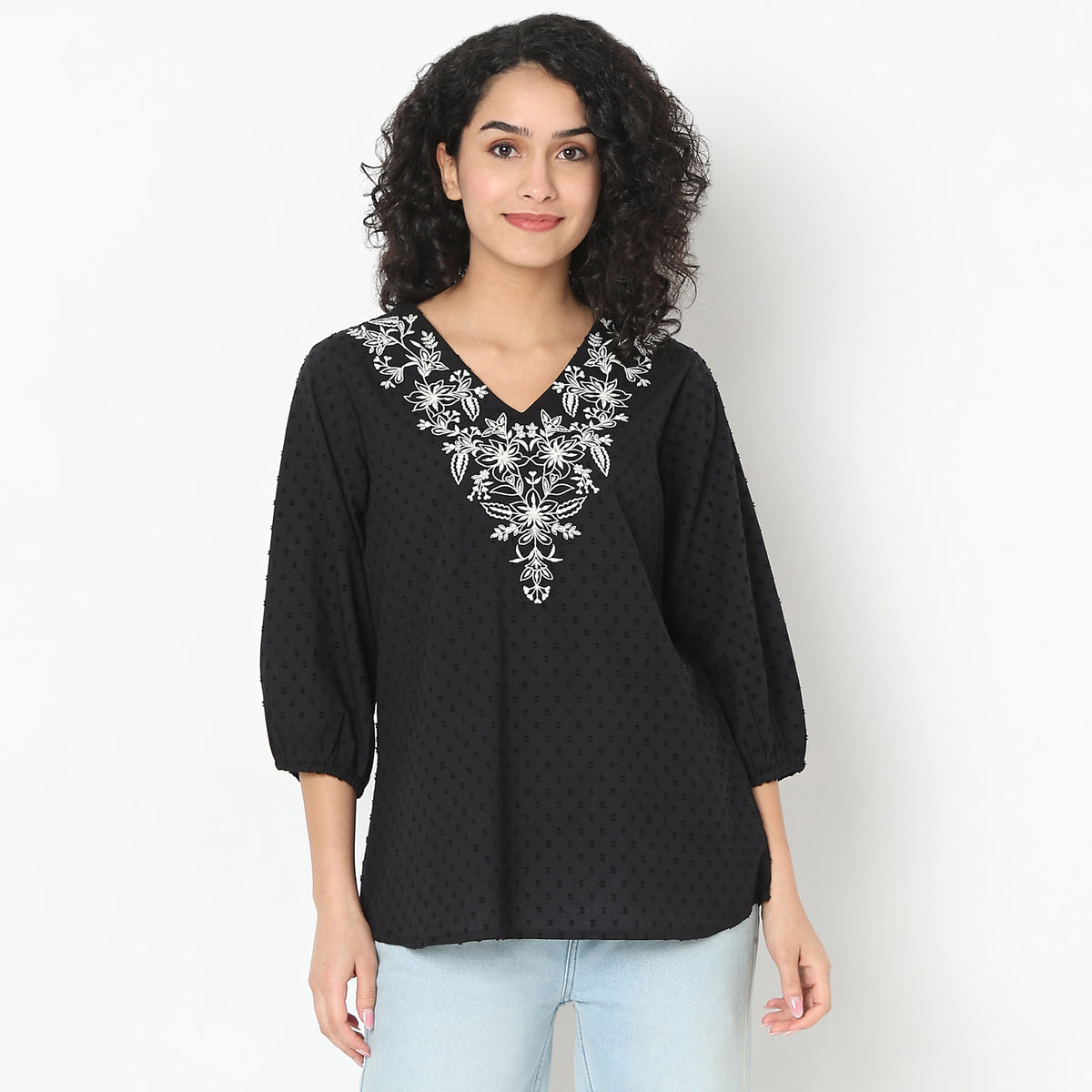 Regular Fit Embroidered Top