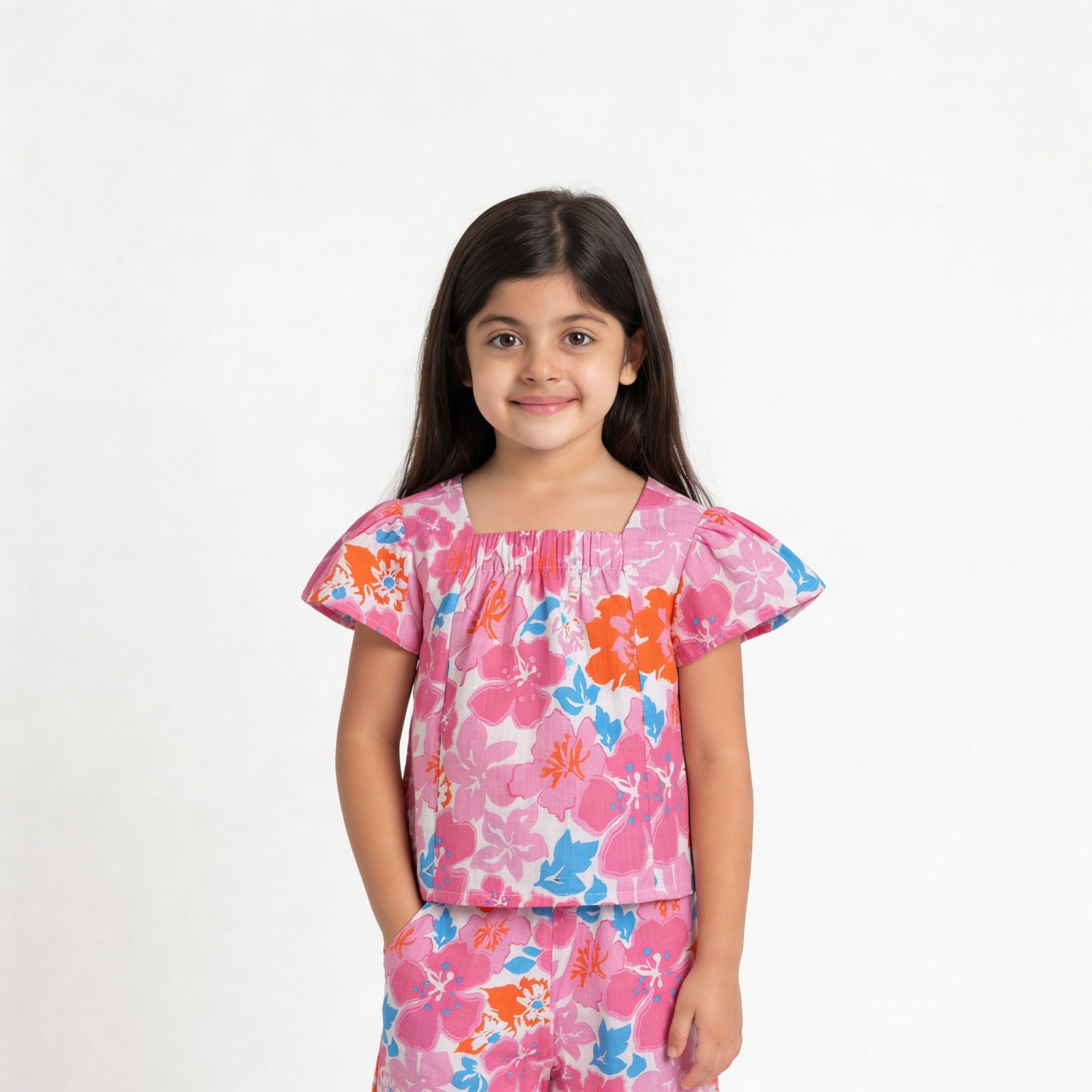 Girls Cotton Floral Print Wide Leg Pants