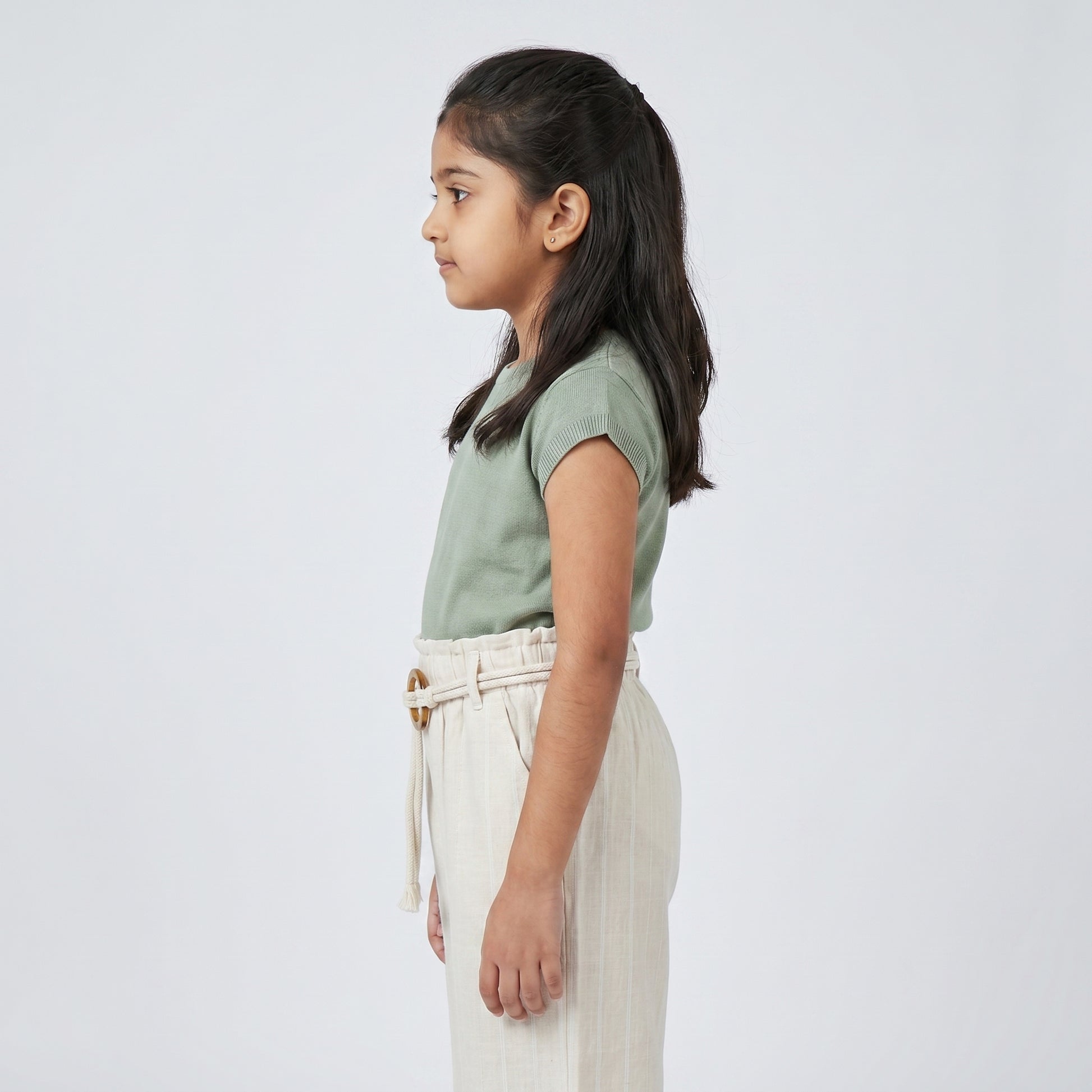 Girls Straight Wide Leg Pants With Belt Detail